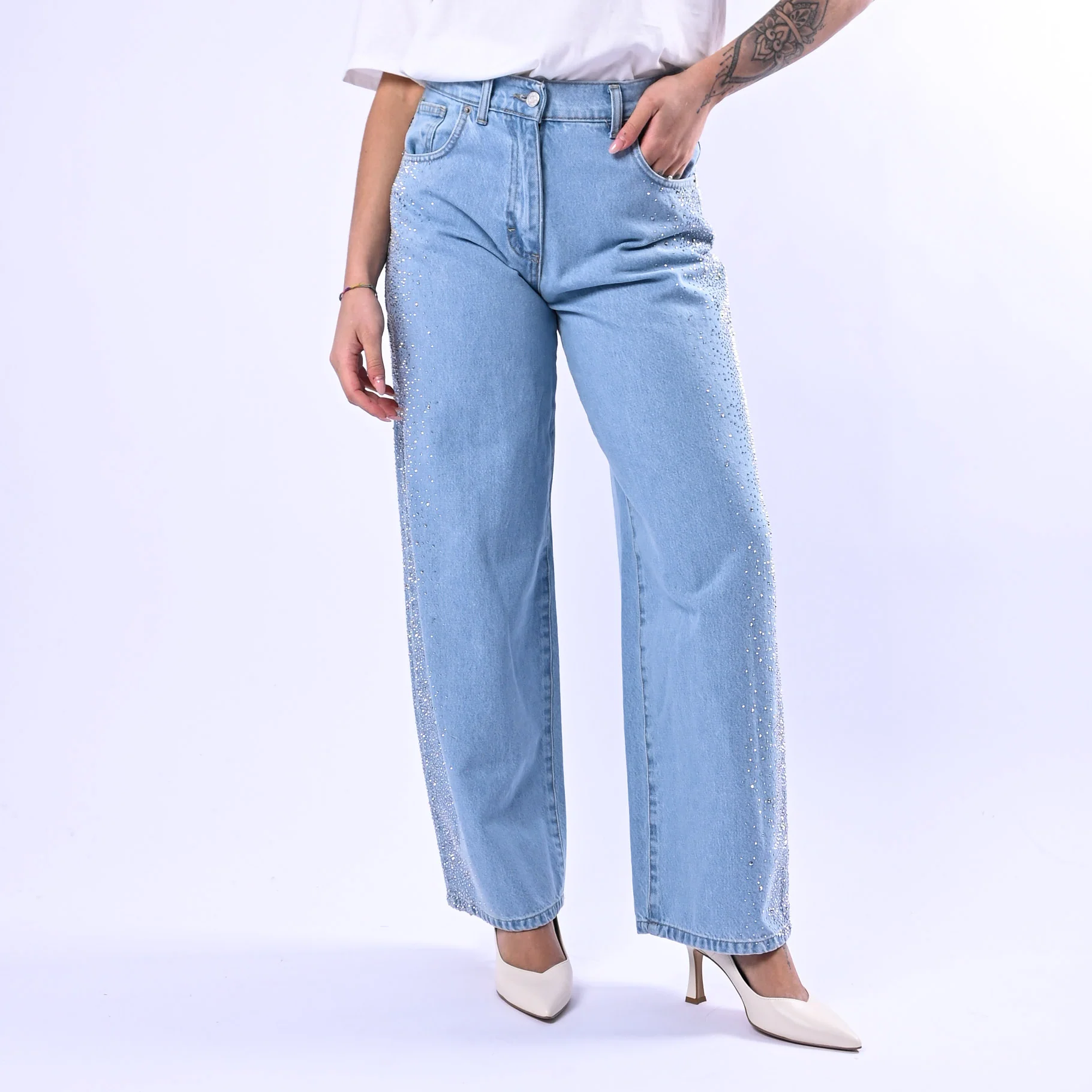 HAVEONE - JEANS BELLA CON STRASS ART.PLS-Q023 - LAVAGGIO CHIARO
