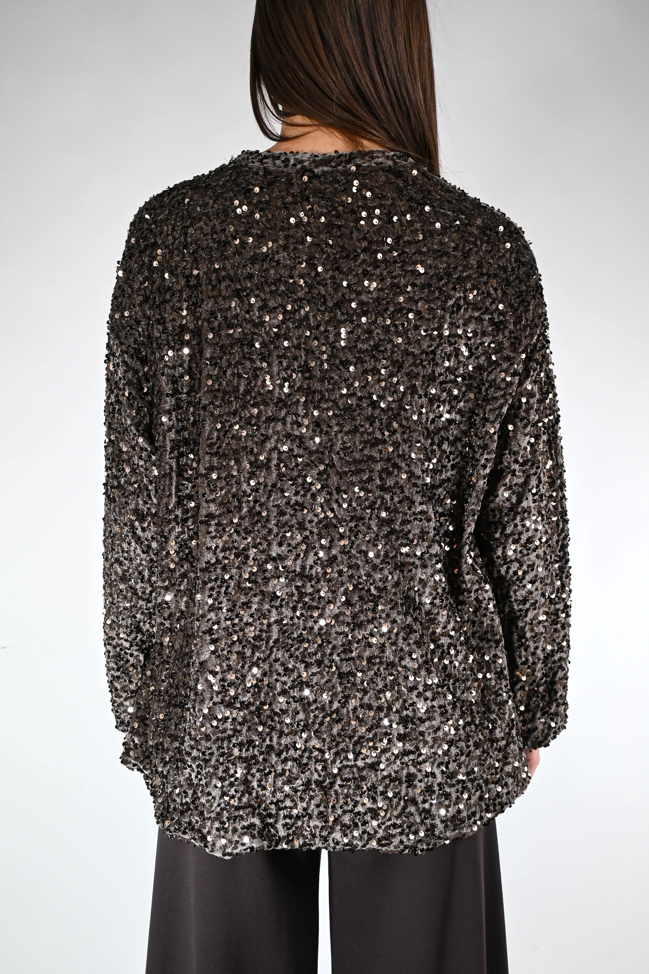 HAVEONE - MAGLIA/FELPA OVER CON PAILLETTES ART.FJK-P048 - MORO - Image 4
