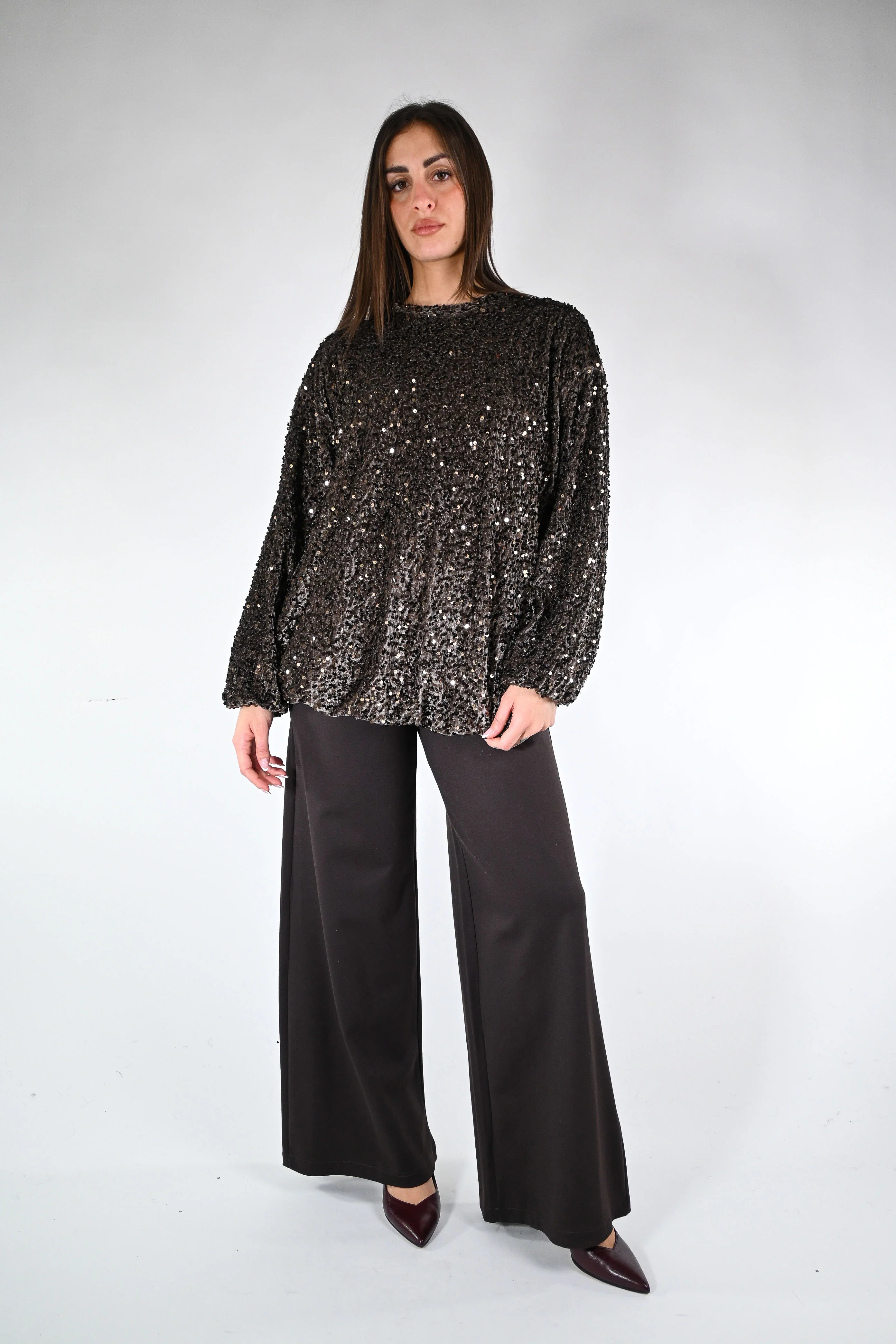 HAVEONE - MAGLIA/FELPA OVER CON PAILLETTES ART.FJK-P048 - MORO - Image 6