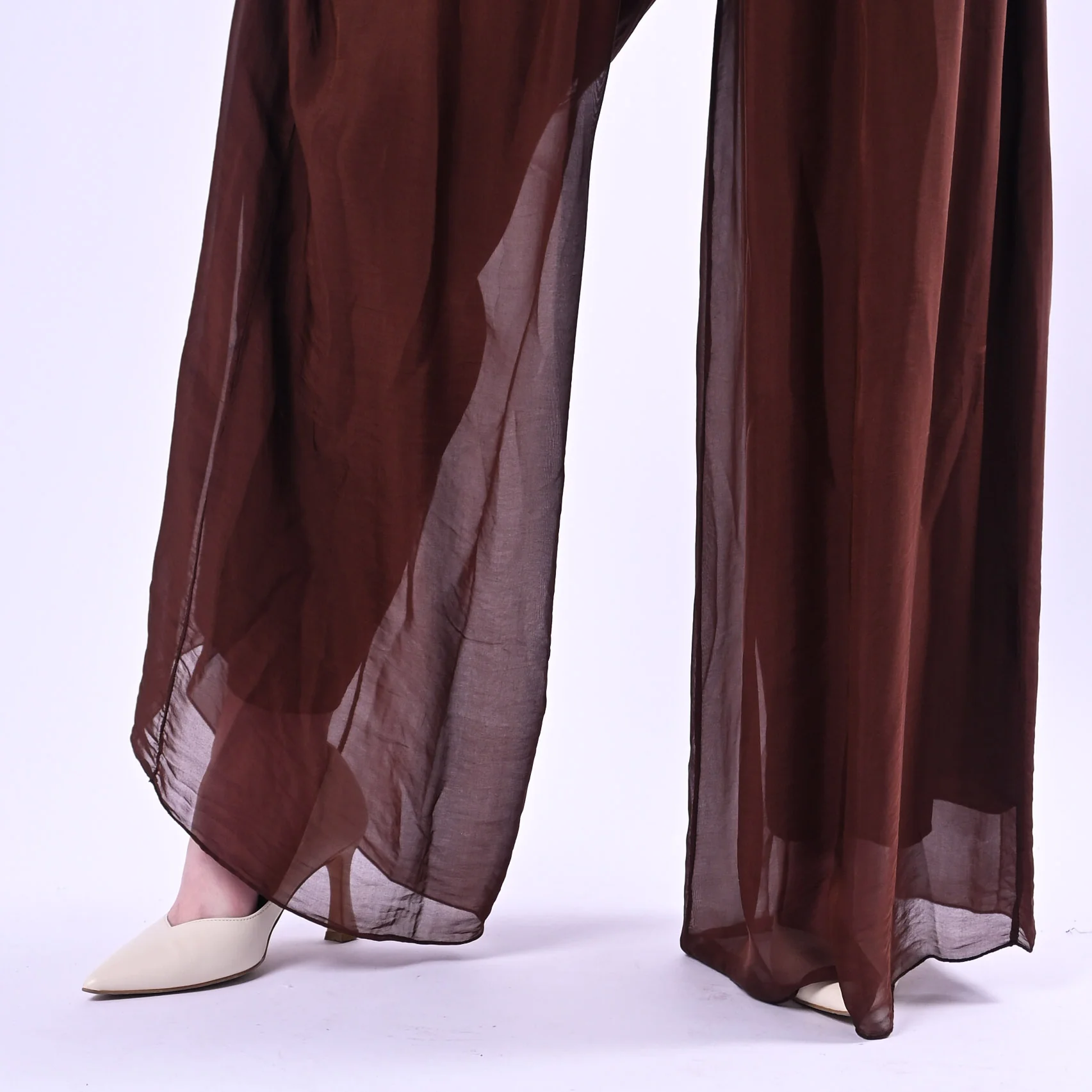 HAVEONE - PANTALONE AMPIO FLUIDO IN SETA/VISCOSA ART.PCH-Q007/C - CIOCCOLATO - Image 5
