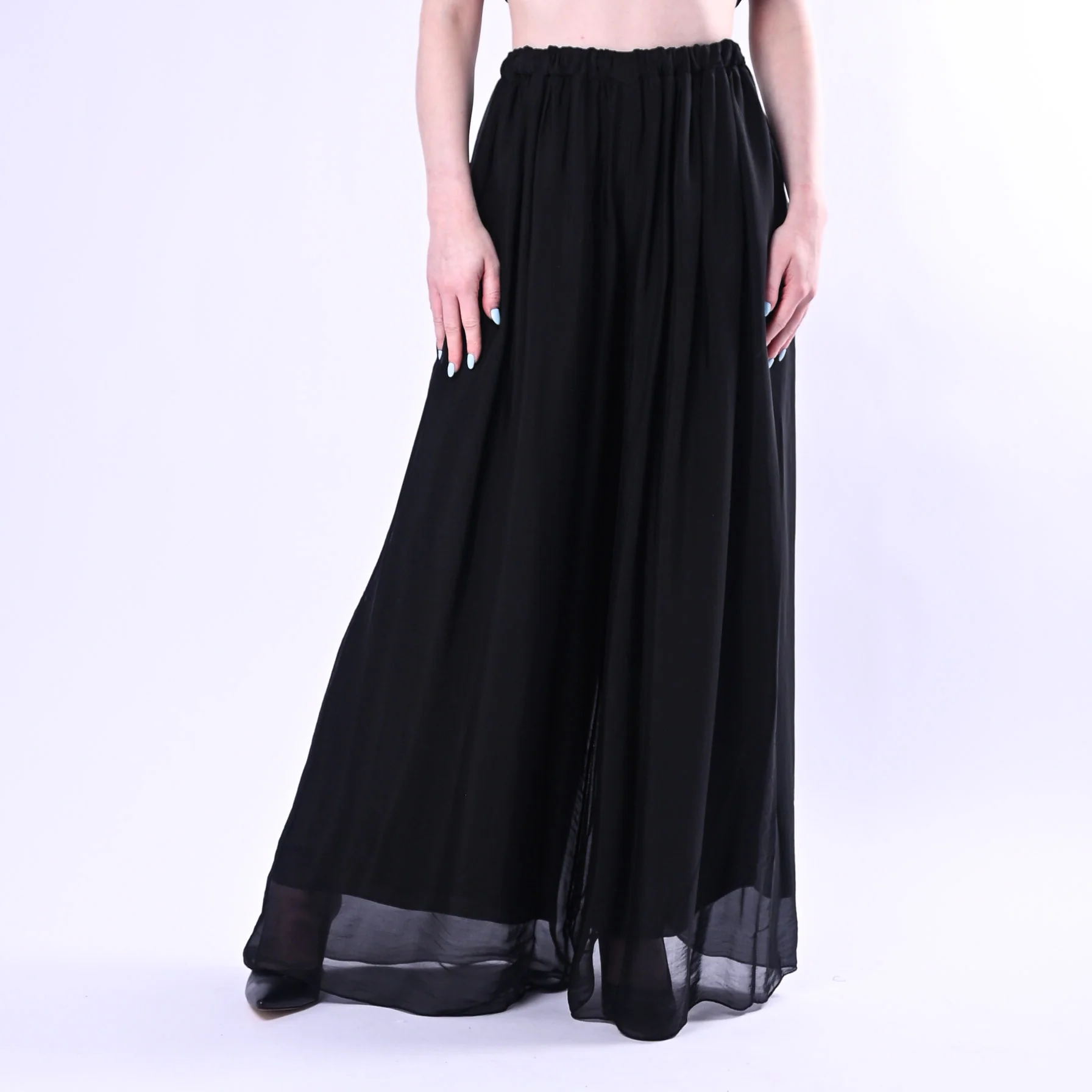 HAVEONE - PANTALONE AMPIO FLUIDO IN SETA/VISCOSA ART.PCH-Q007/N - NERO