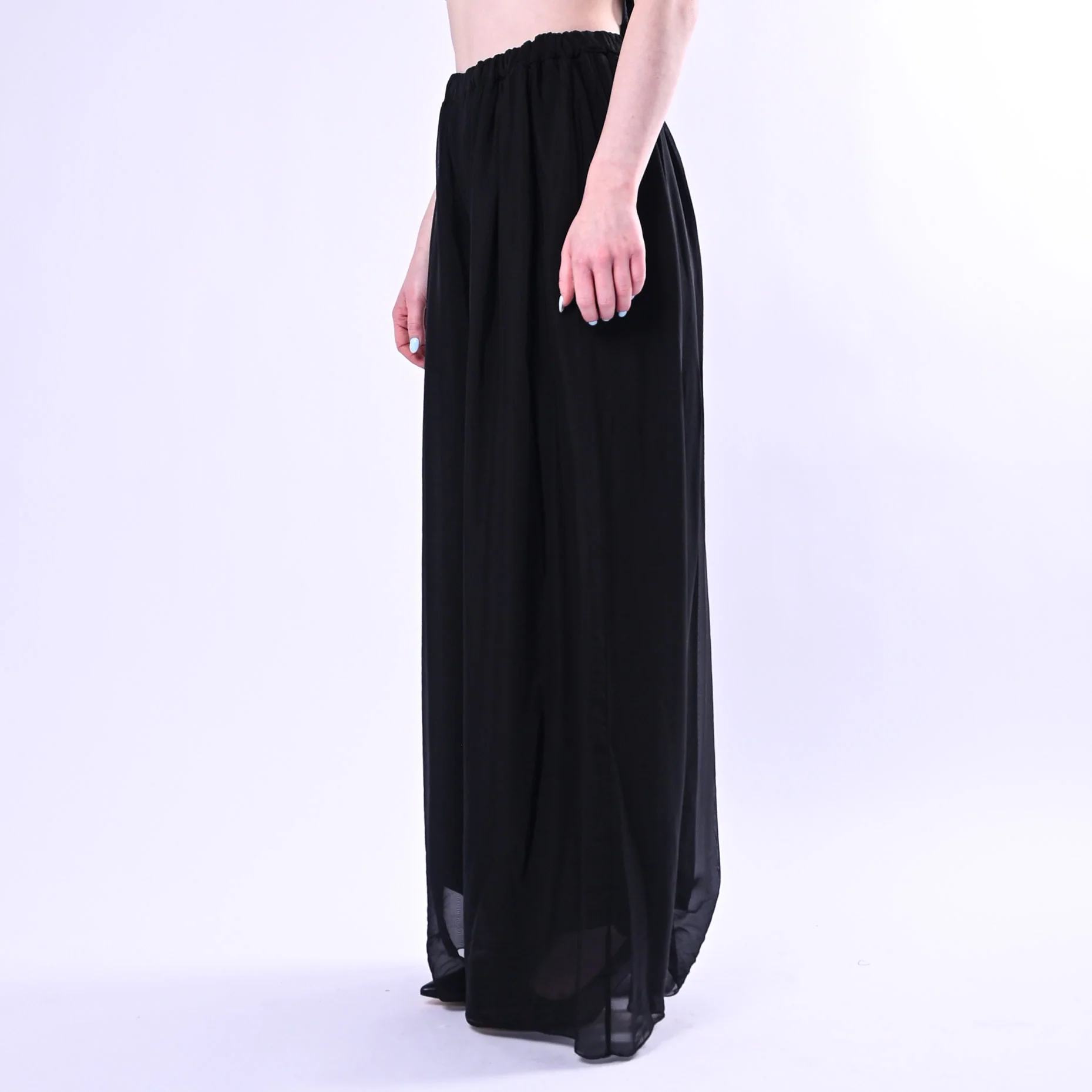 HAVEONE - PANTALONE AMPIO FLUIDO IN SETA/VISCOSA ART.PCH-Q007/N - NERO - Image 3