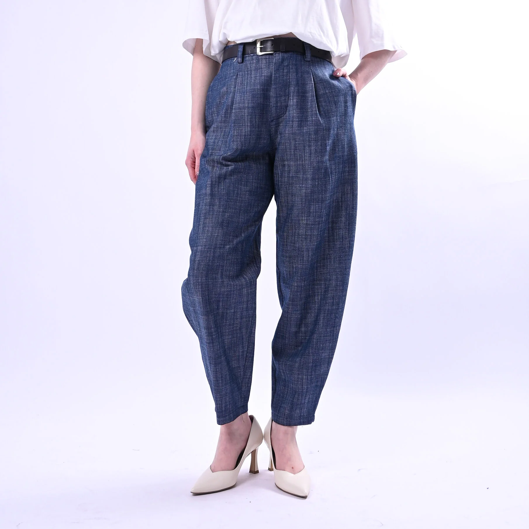 HAVEONE - PANTALONE BALLOON IN CHAMBERAY ART.PMA-Q375 - BLU