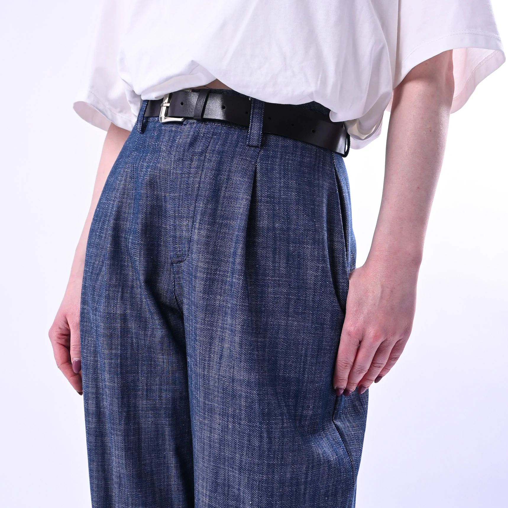 HAVEONE - PANTALONE BALLOON IN CHAMBERAY ART.PMA-Q375 - BLU - Image 5