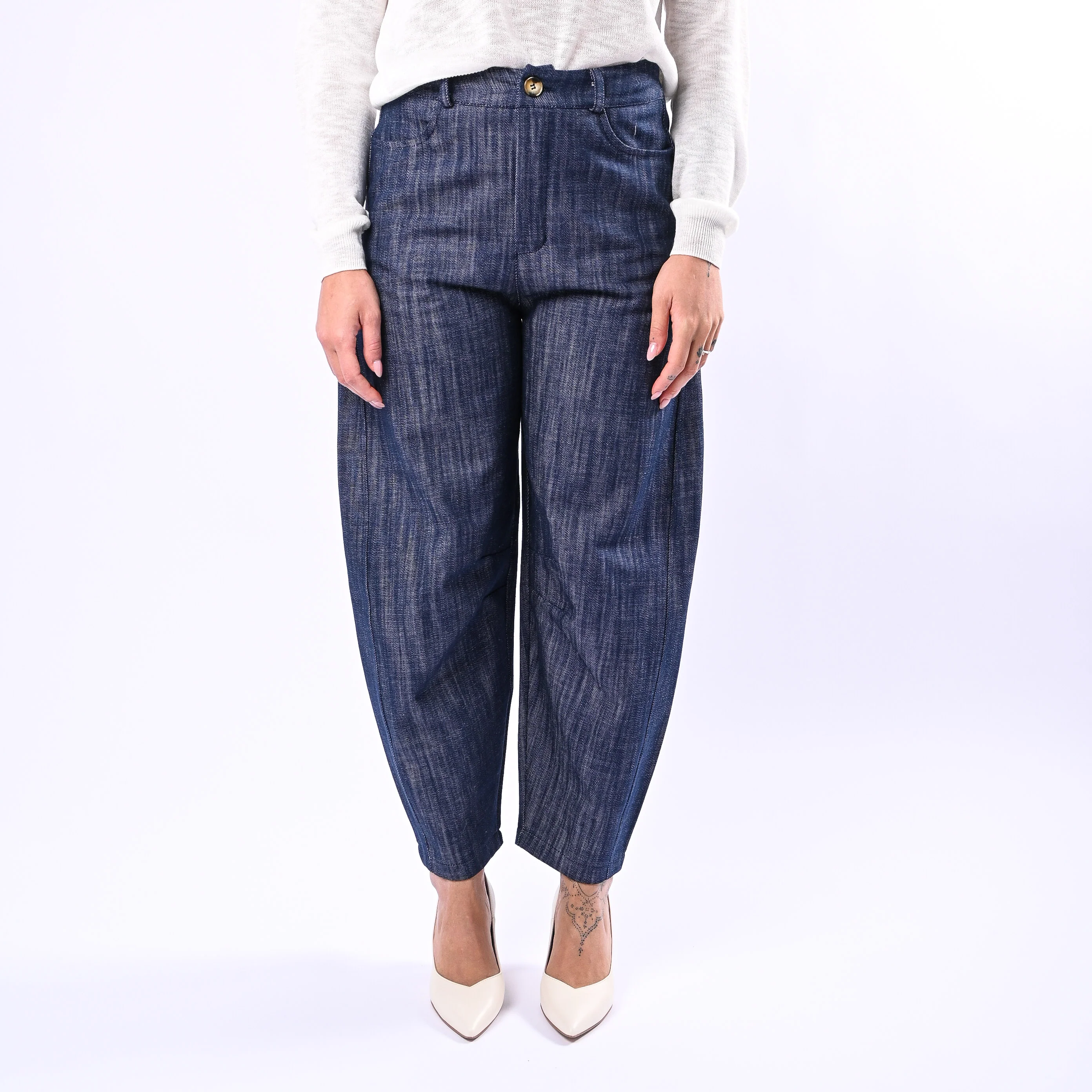 HAVEONE - PANTALONE BALLOON IN CHAMBERAY ART.PNO-Q168 - DENIM SCURO - Image 2