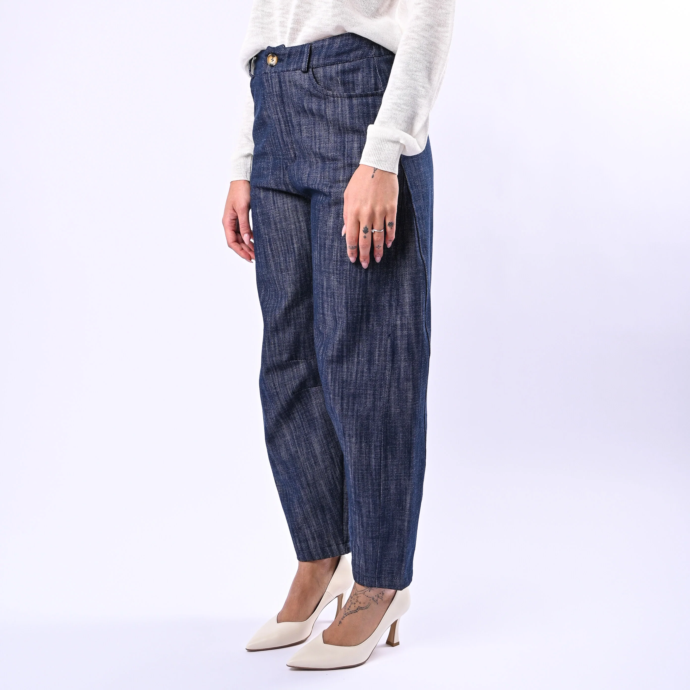 HAVEONE - PANTALONE BALLOON IN CHAMBERAY ART.PNO-Q168 - DENIM SCURO - Image 3