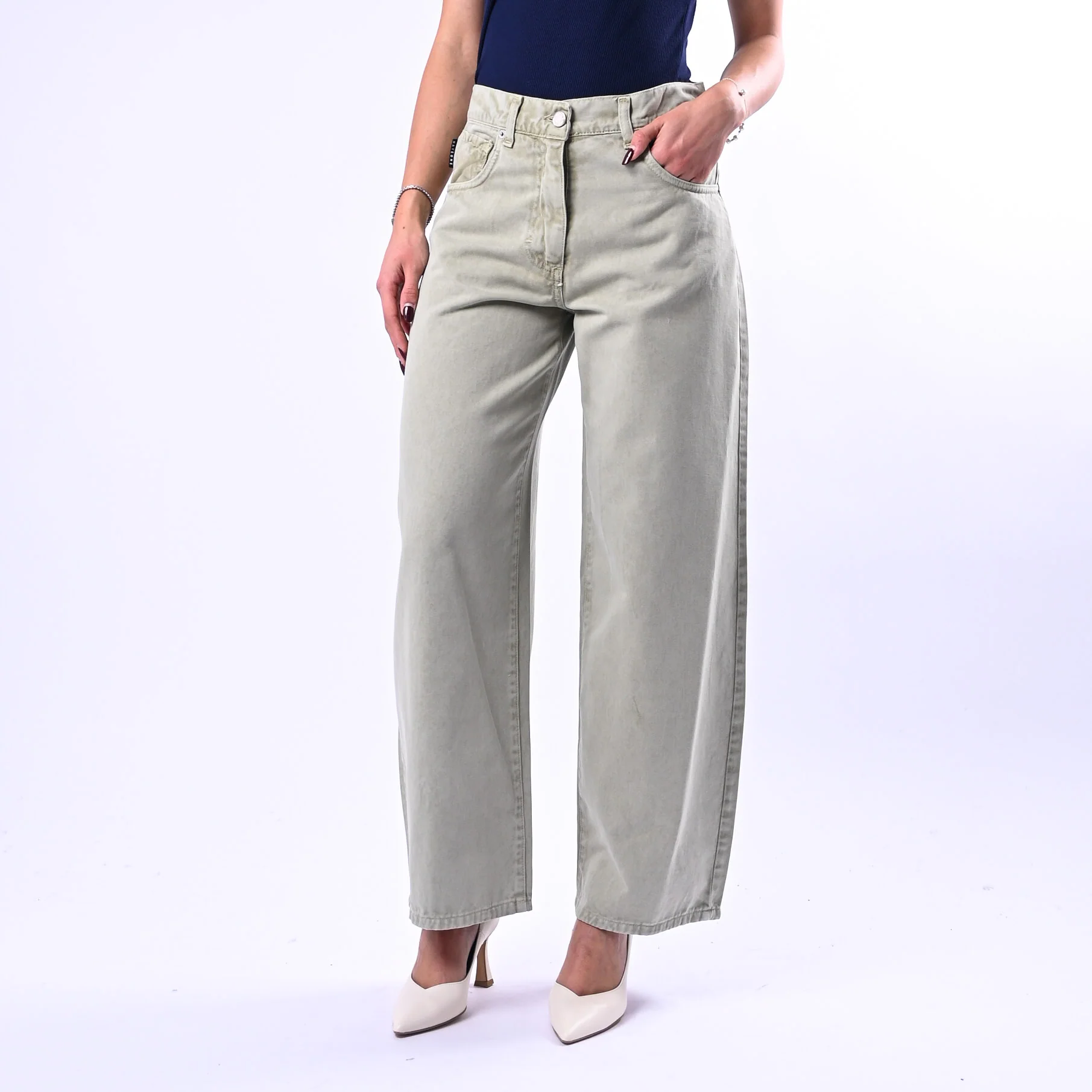 HAVEONE - PANTALONE BELLA IN GABARDIANA ART.PLS-Q030 - VERDE SALVIA