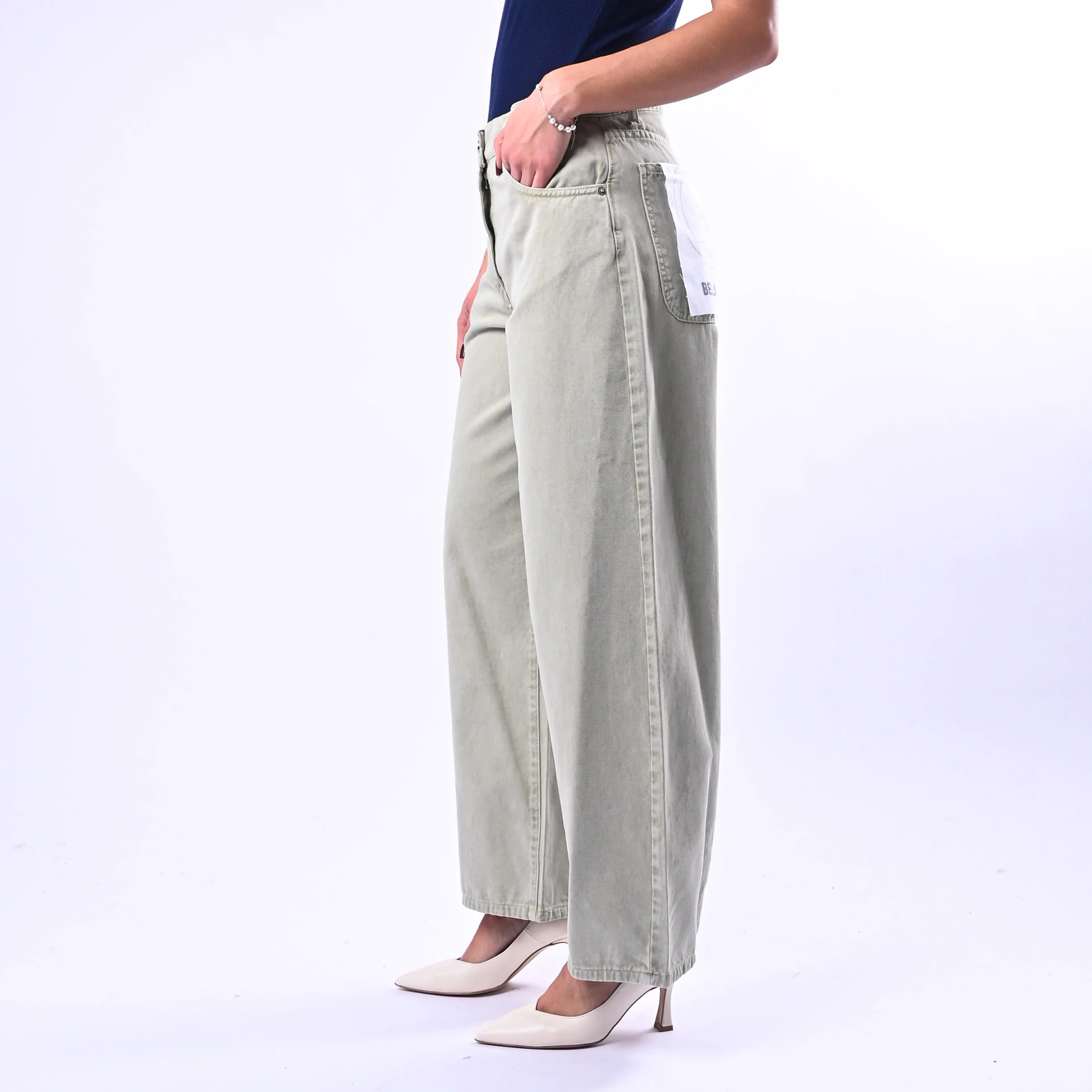 HAVEONE - PANTALONE BELLA IN GABARDIANA ART.PLS-Q030 - VERDE SALVIA - Image 3