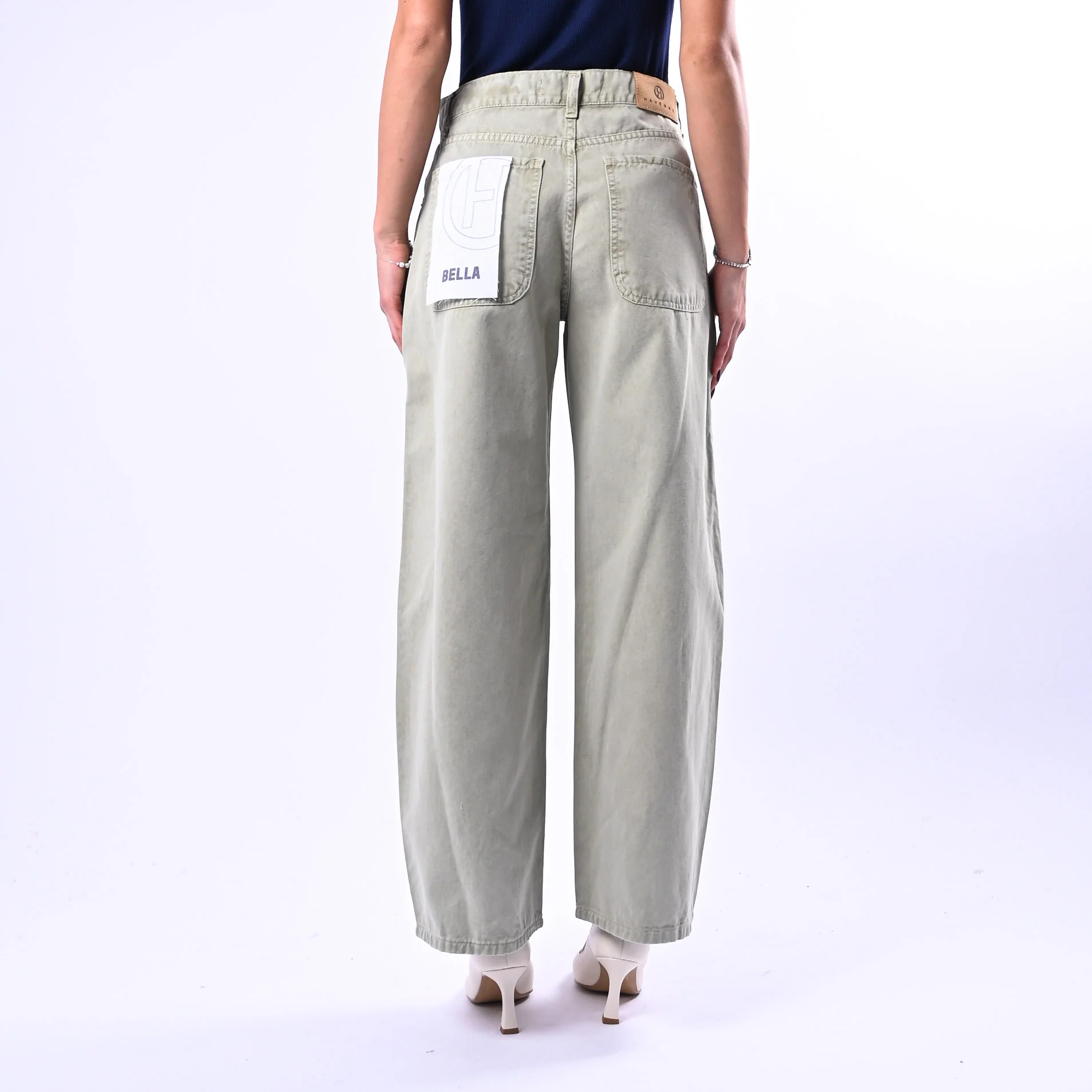 HAVEONE - PANTALONE BELLA IN GABARDIANA ART.PLS-Q030 - VERDE SALVIA - Image 4