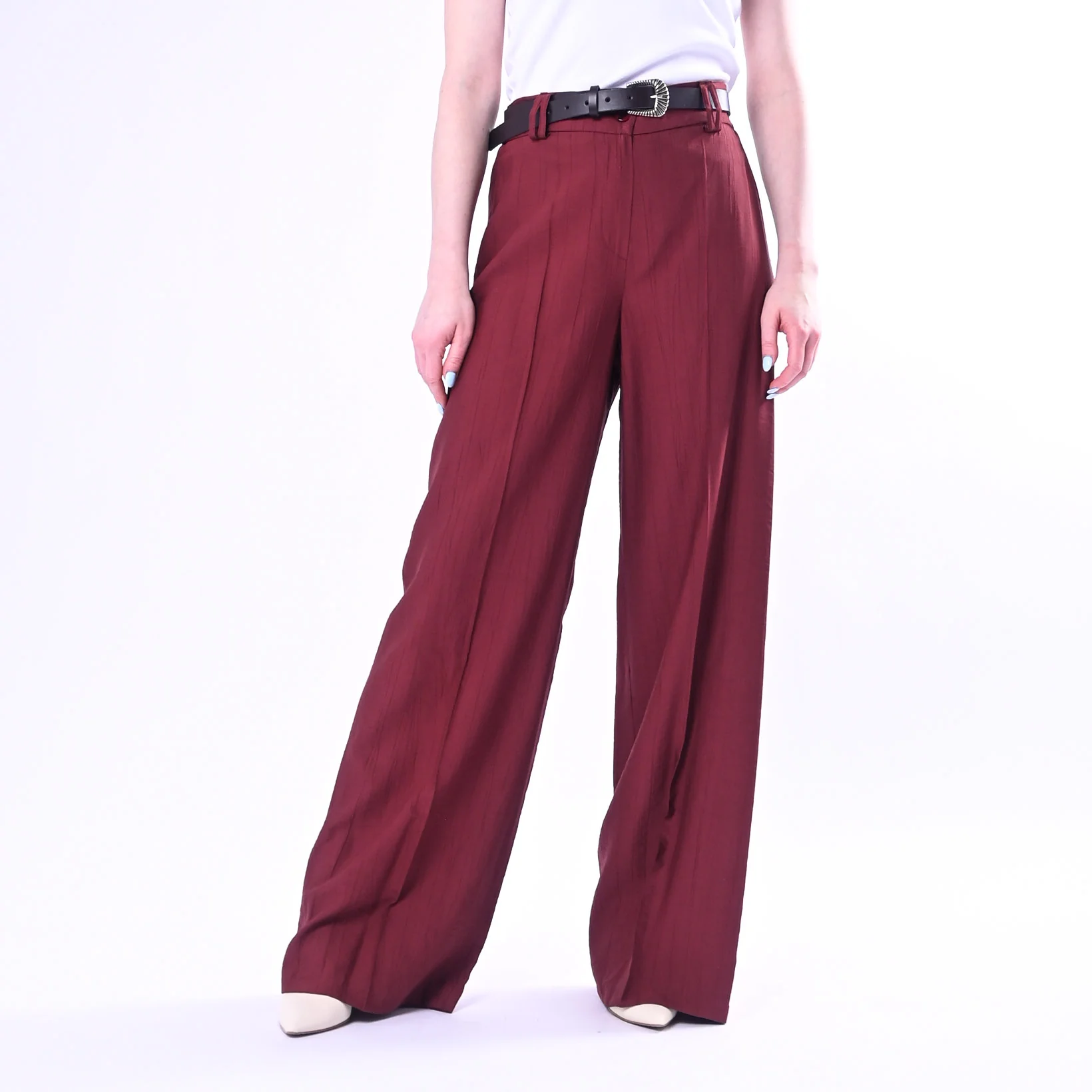 HAVEONE - PANTALONE GOFFRATO PALAZZO FLUIDO ART.PVI-Q289/B - BORDEAUX