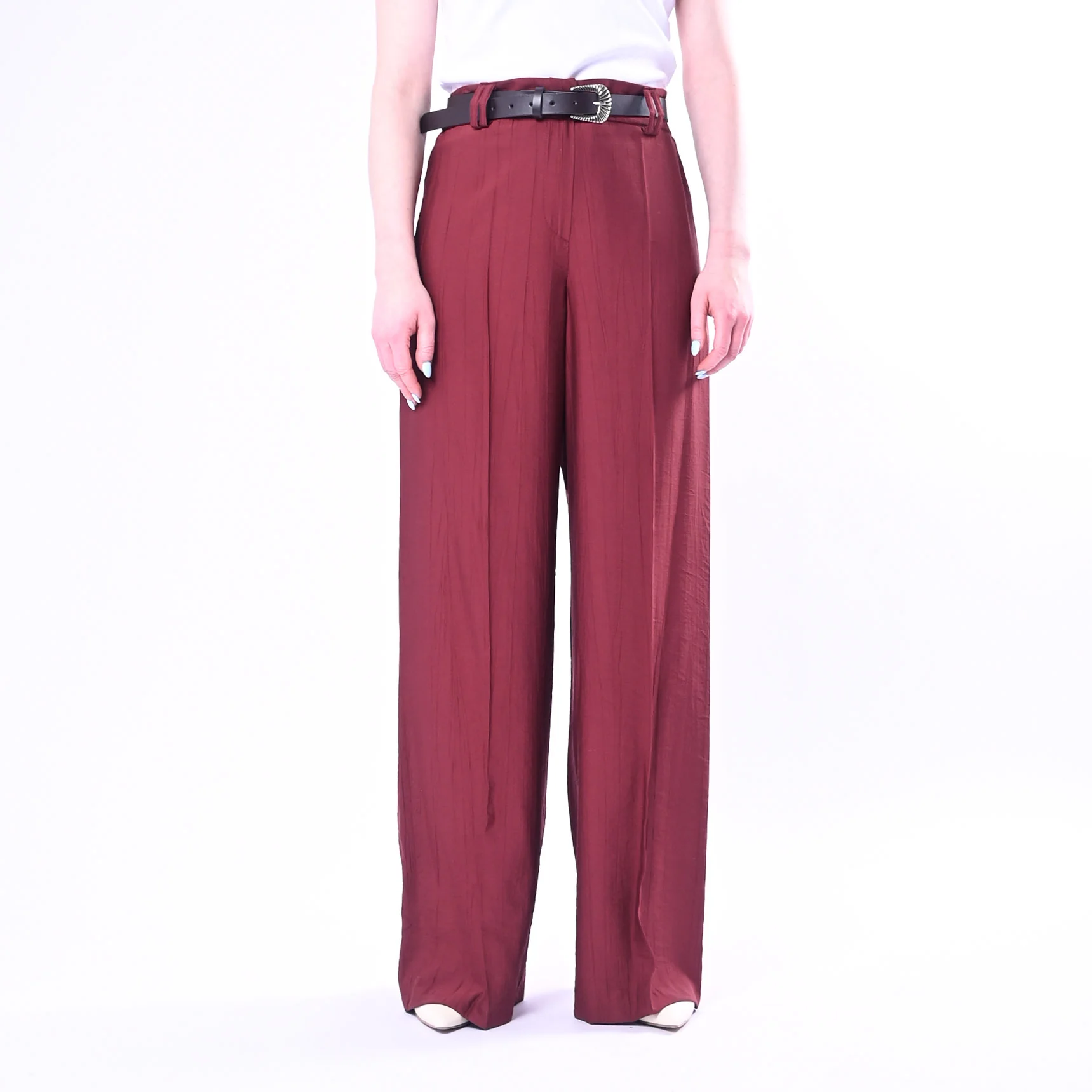 HAVEONE - PANTALONE GOFFRATO PALAZZO FLUIDO ART.PVI-Q289/B - BORDEAUX - Image 2