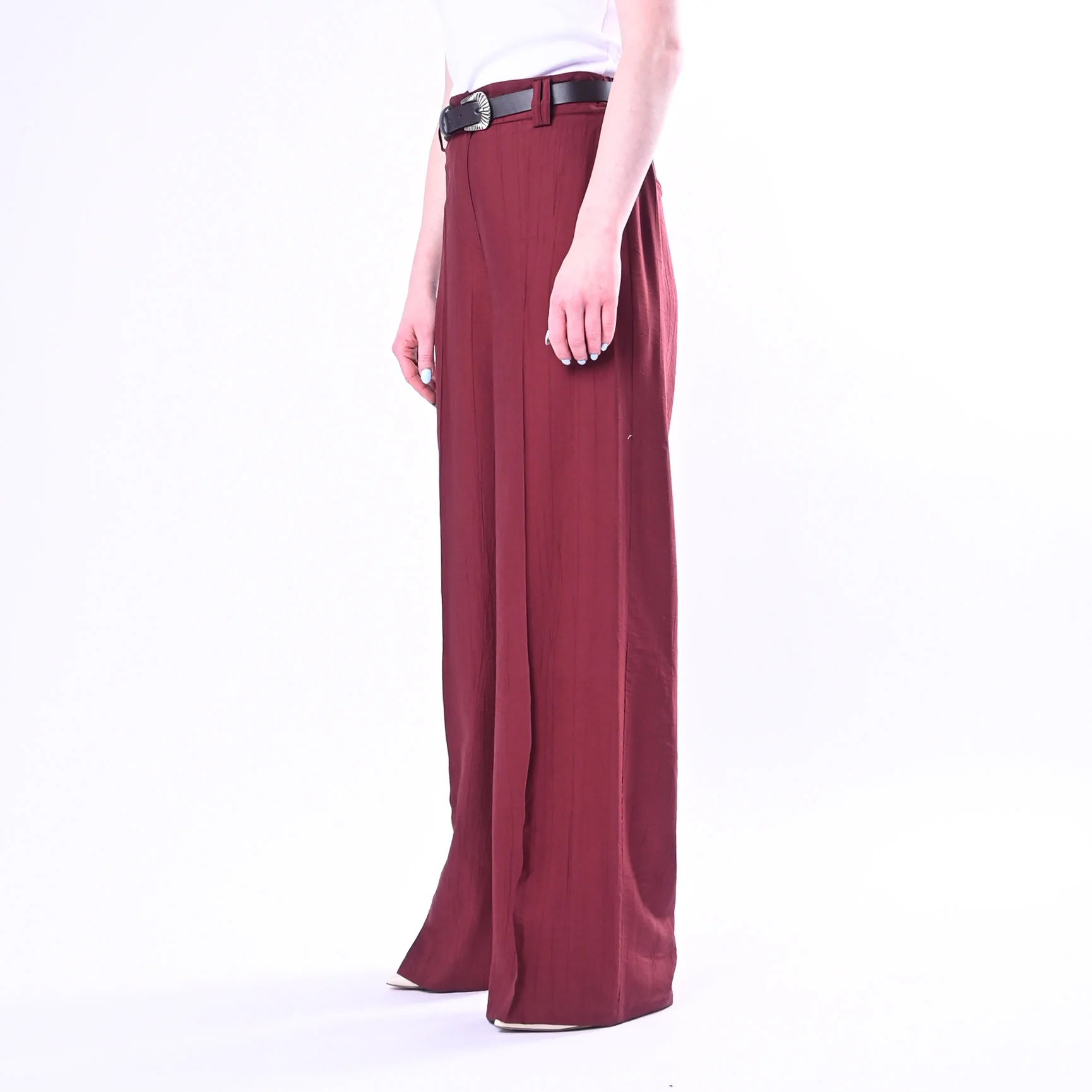 HAVEONE - PANTALONE GOFFRATO PALAZZO FLUIDO ART.PVI-Q289/B - BORDEAUX - Image 3