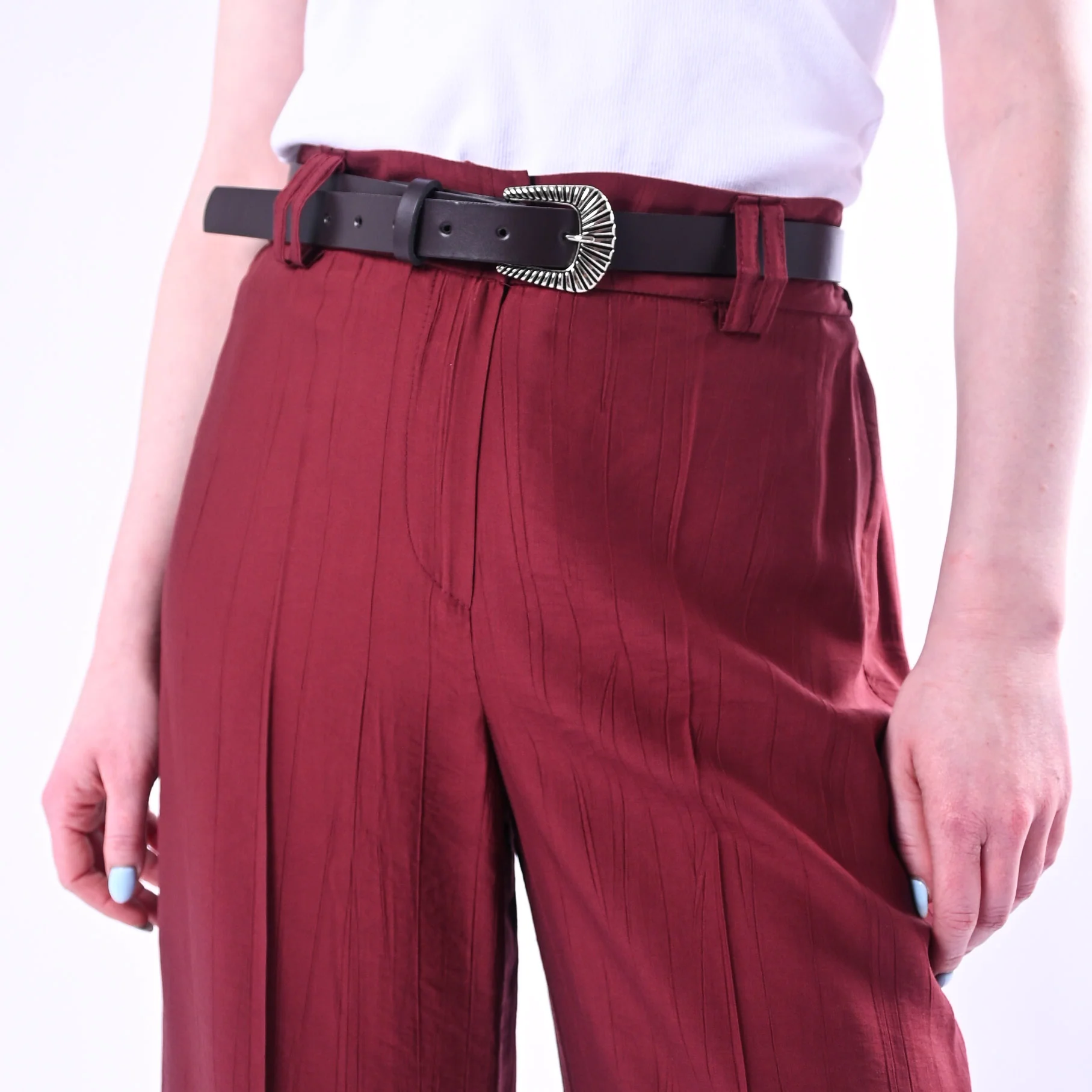HAVEONE - PANTALONE GOFFRATO PALAZZO FLUIDO ART.PVI-Q289/B - BORDEAUX - Image 5