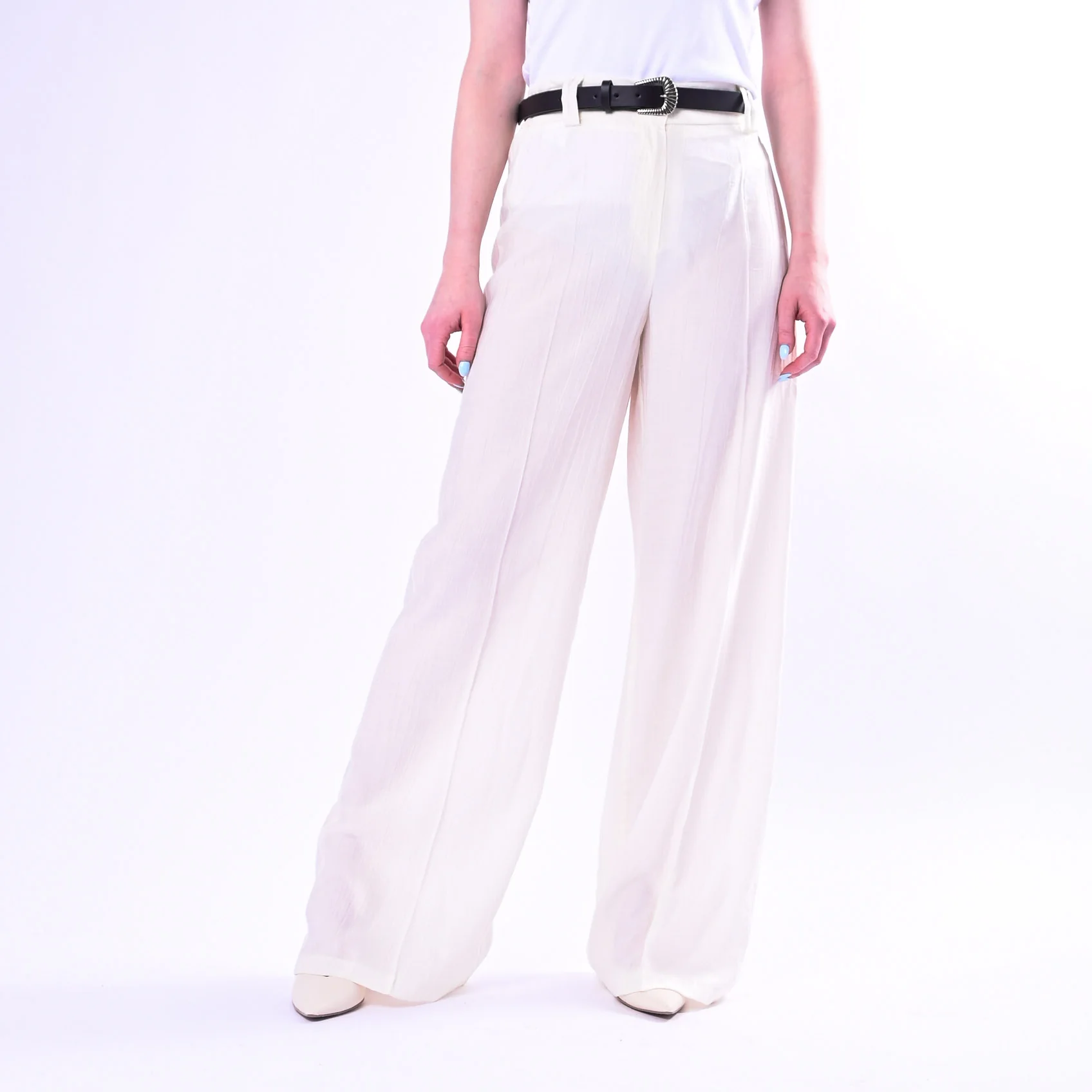 HAVEONE - PANTALONE GOFFRATO PALAZZO FLUIDO ART.PVI-Q289/P - PANNA