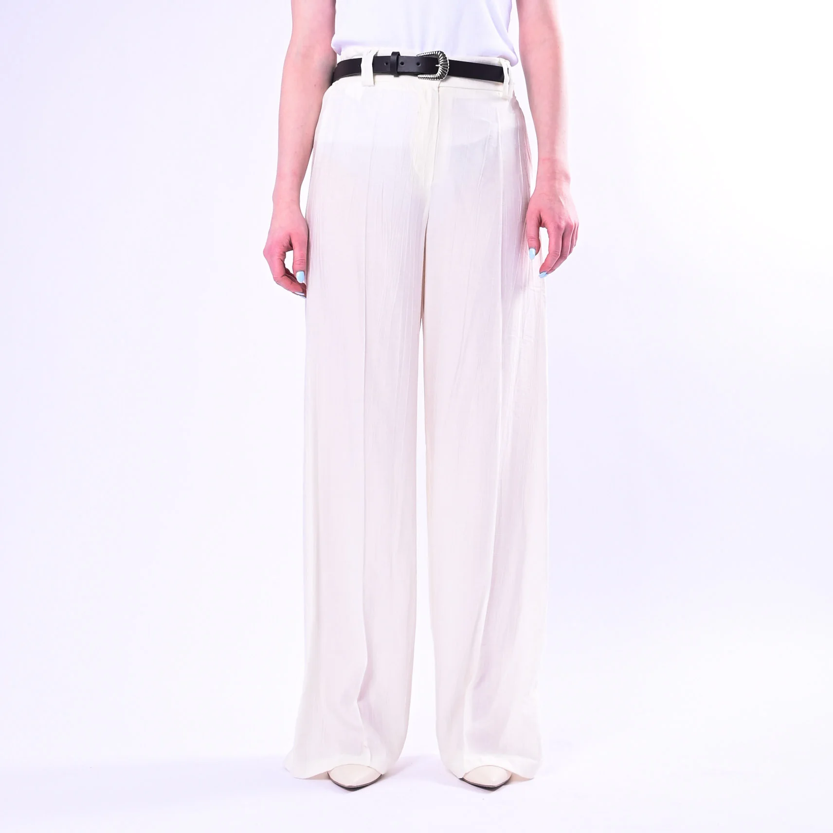 HAVEONE - PANTALONE GOFFRATO PALAZZO FLUIDO ART.PVI-Q289/P - PANNA - Image 2