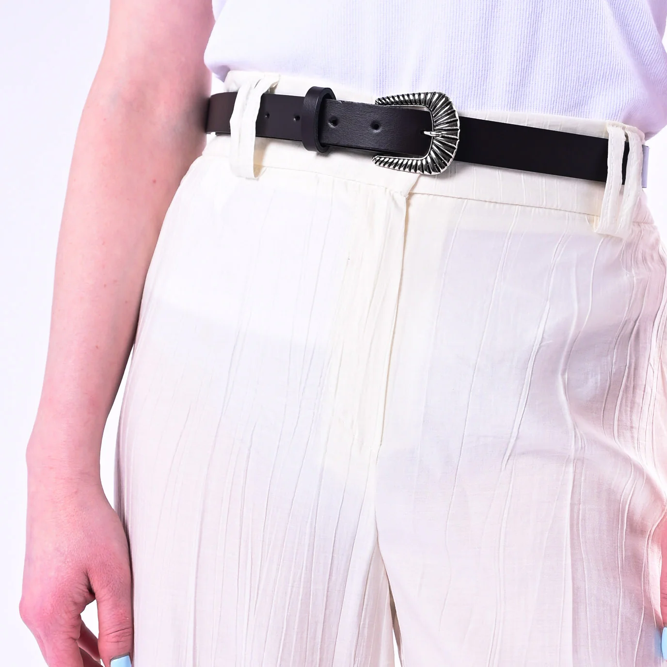 HAVEONE - PANTALONE GOFFRATO PALAZZO FLUIDO ART.PVI-Q289/P - PANNA - Image 5