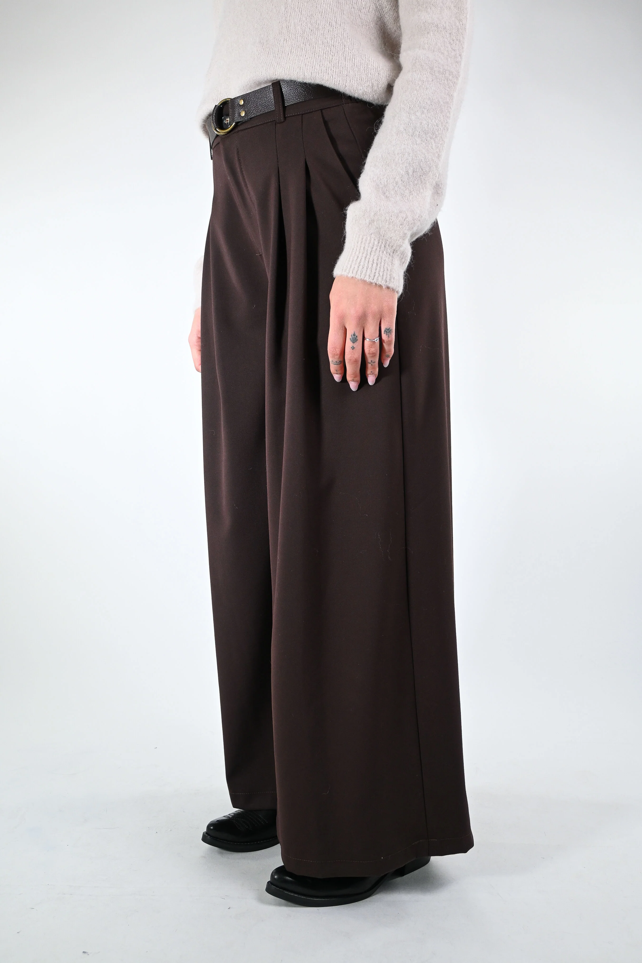 HAVEONE - PANTALONE LARGO CON PINCES ART.PVE-P274 -  MORO - Image 3