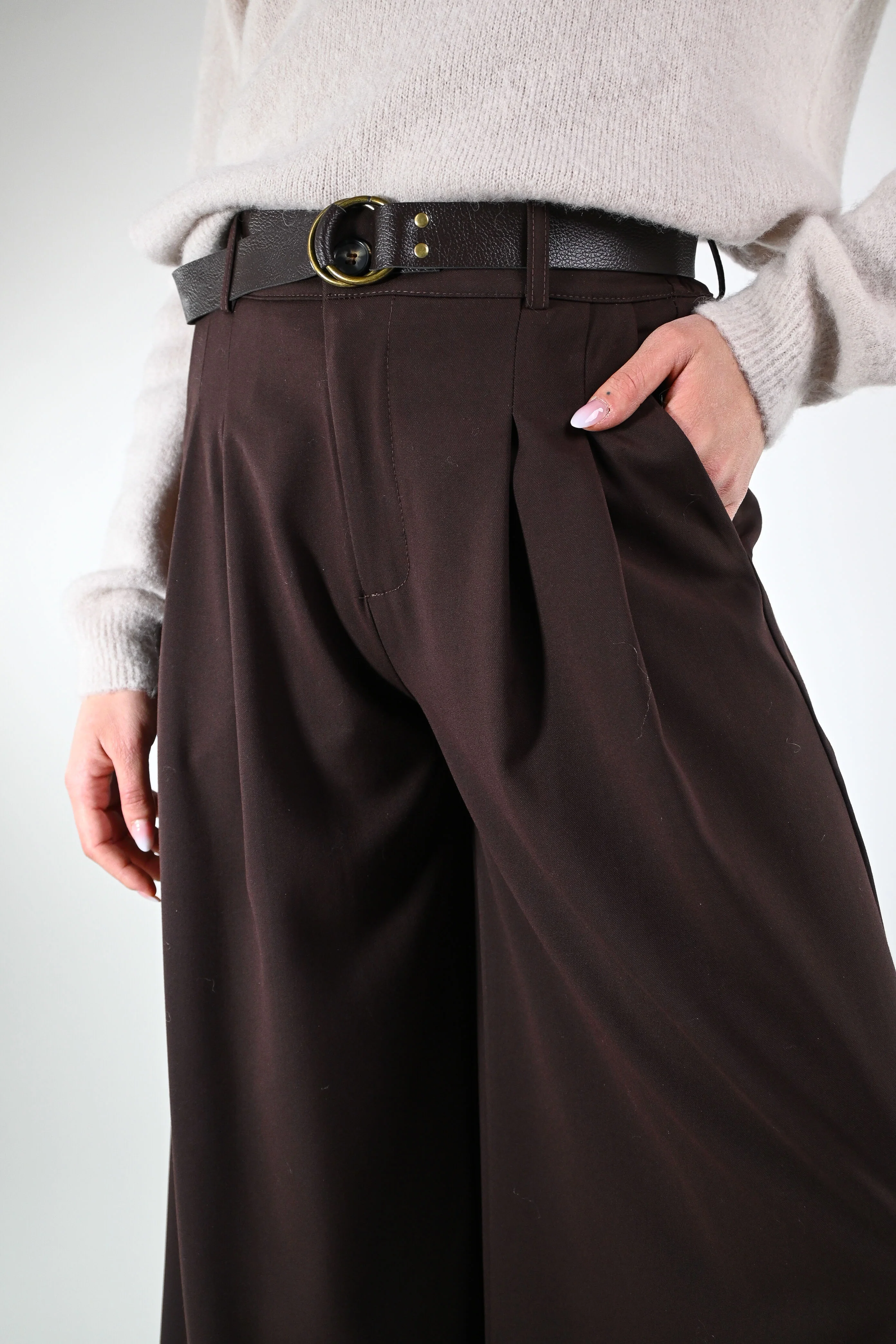 HAVEONE - PANTALONE LARGO CON PINCES ART.PVE-P274 -  MORO - Image 5