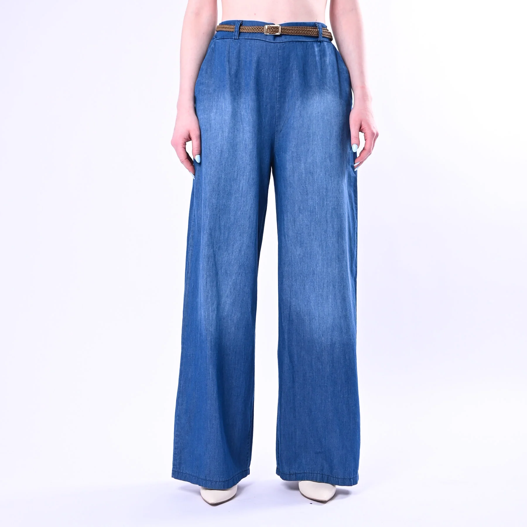 HAVEONE - PANTALONE PALAZZO FLUIDO IN CHAMBRAY ART.PNO-Q030/J - JEANS - Image 2