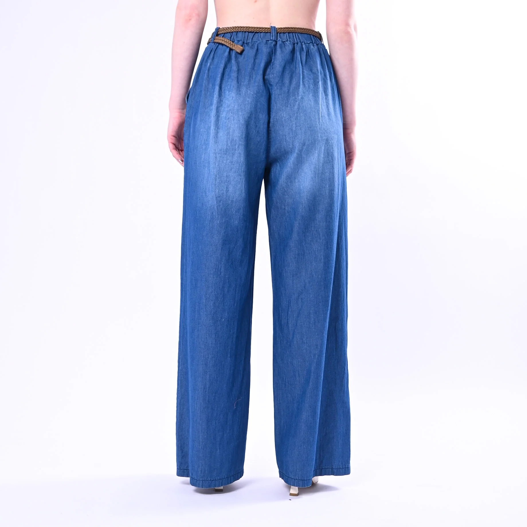 HAVEONE - PANTALONE PALAZZO FLUIDO IN CHAMBRAY ART.PNO-Q030/J - JEANS - Image 4