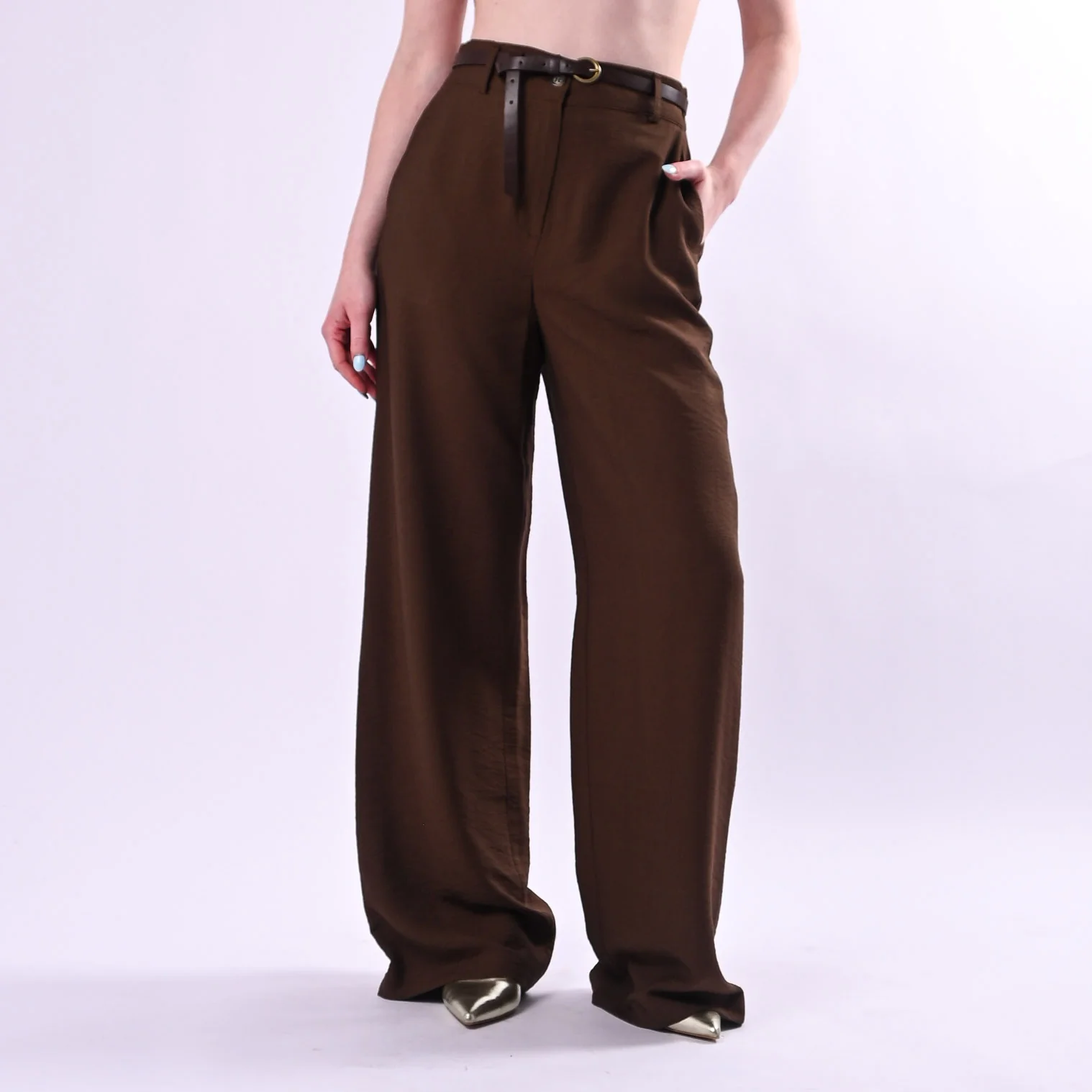 HAVEONE - PANTALONE PALAZZO FLUIDO IN VISCOSA ART.PIA-Q532/M - MORO