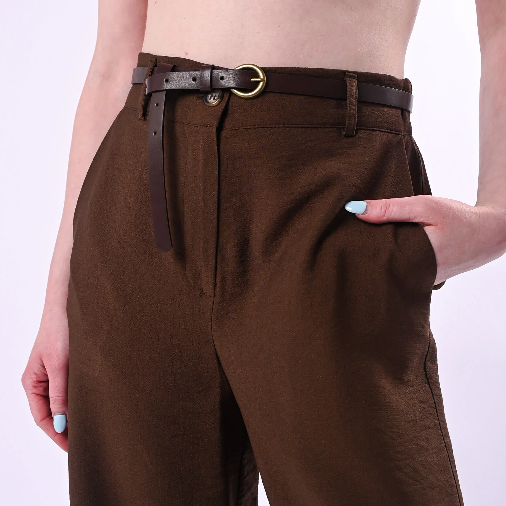 HAVEONE - PANTALONE PALAZZO FLUIDO IN VISCOSA ART.PIA-Q532/M - MORO - Image 4