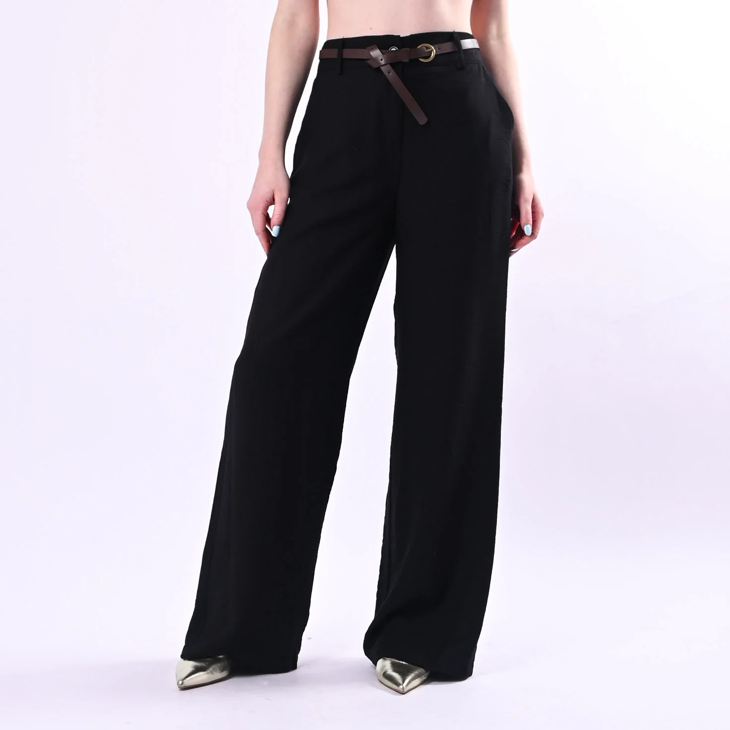 HAVEONE - PANTALONE PALAZZO FLUIDO IN VISCOSA ART.PIA-Q532/N - NERO