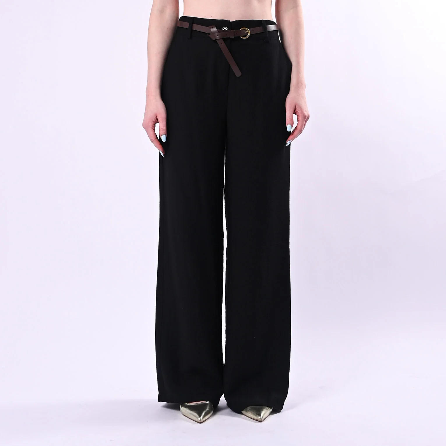 HAVEONE - PANTALONE PALAZZO FLUIDO IN VISCOSA ART.PIA-Q532/N - NERO - Image 2