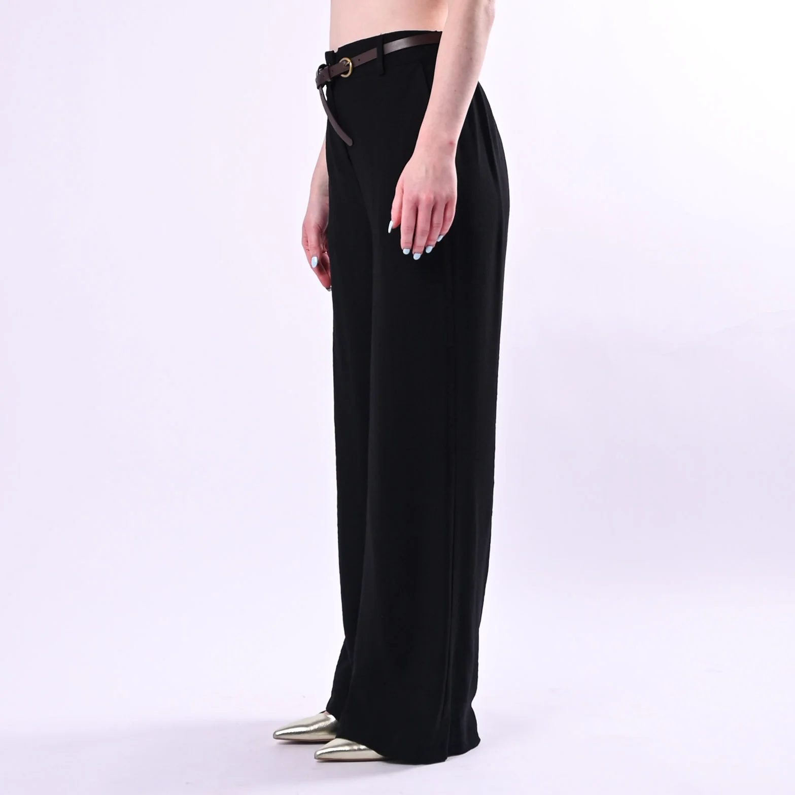 HAVEONE - PANTALONE PALAZZO FLUIDO IN VISCOSA ART.PIA-Q532/N - NERO - Image 3