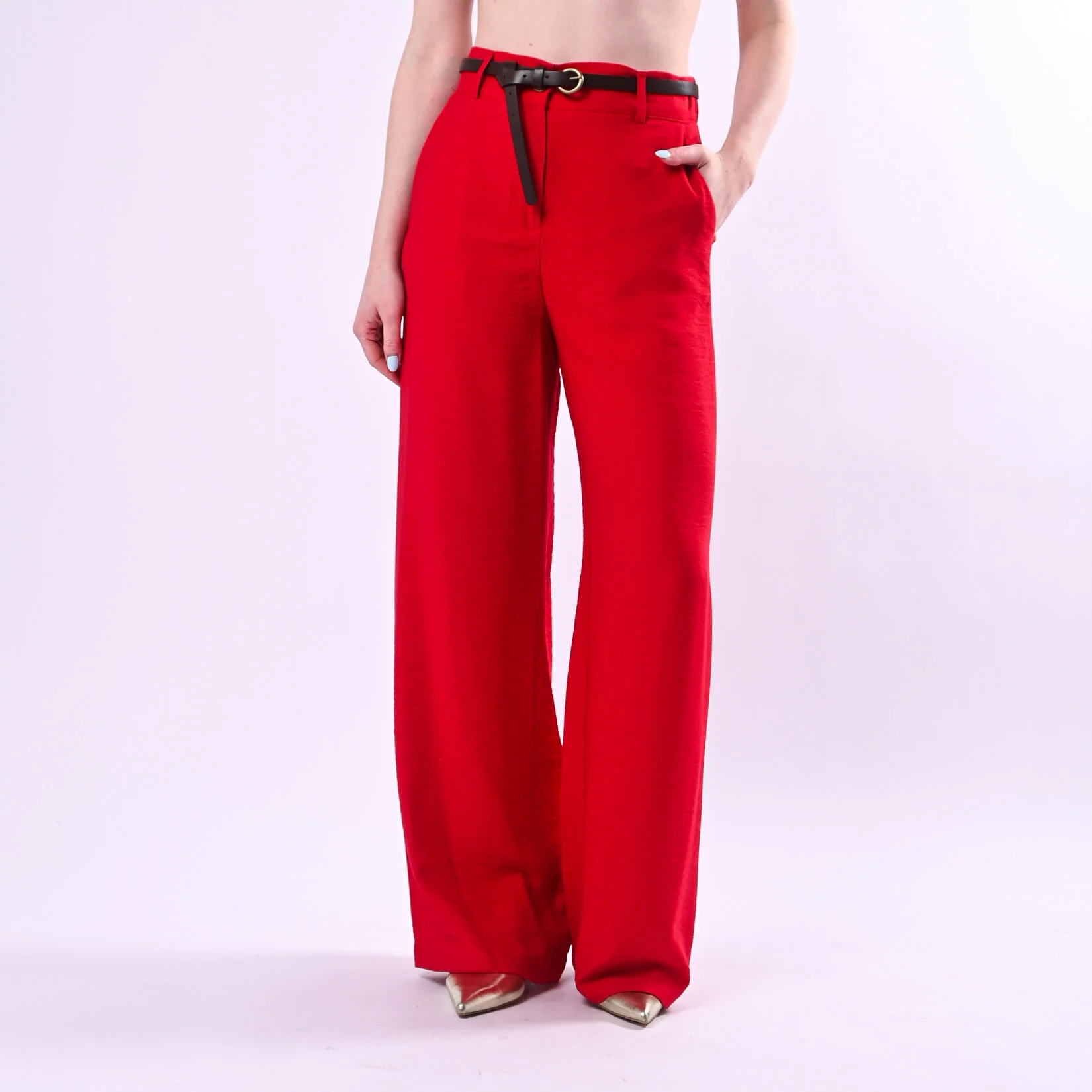 HAVEONE - PANTALONE PALAZZO FLUIDO IN VISCOSA ART.PIA-Q532/R - ROSSO