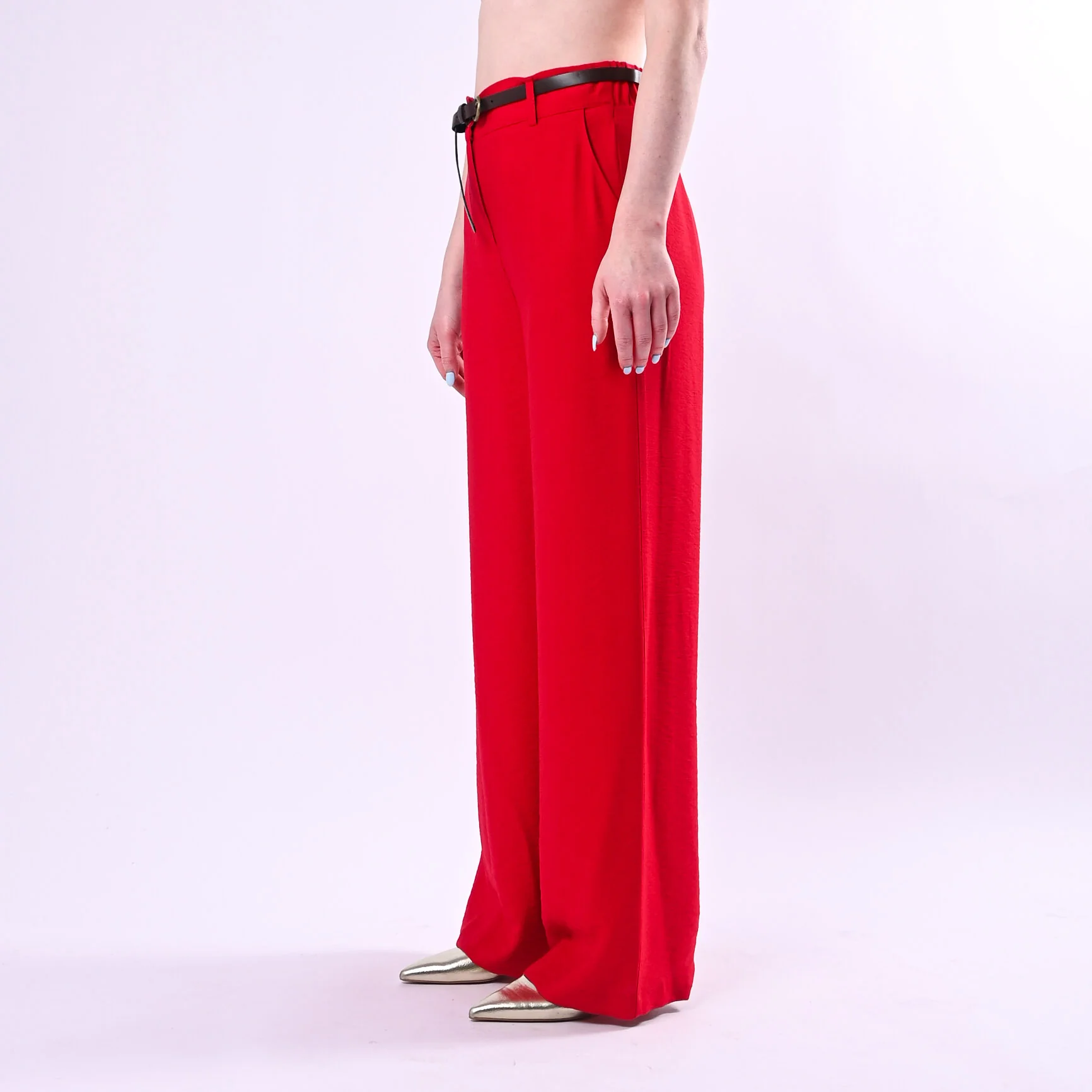 HAVEONE - PANTALONE PALAZZO FLUIDO IN VISCOSA ART.PIA-Q532/R - ROSSO - Image 3