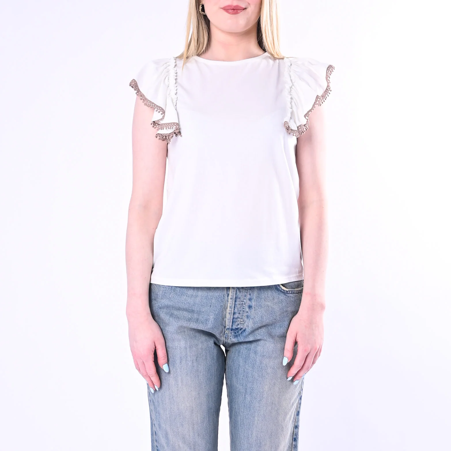HAVEONE - T-SHIRT CON VOLANT ART.TJA-Q148/P - PANNA - Image 2