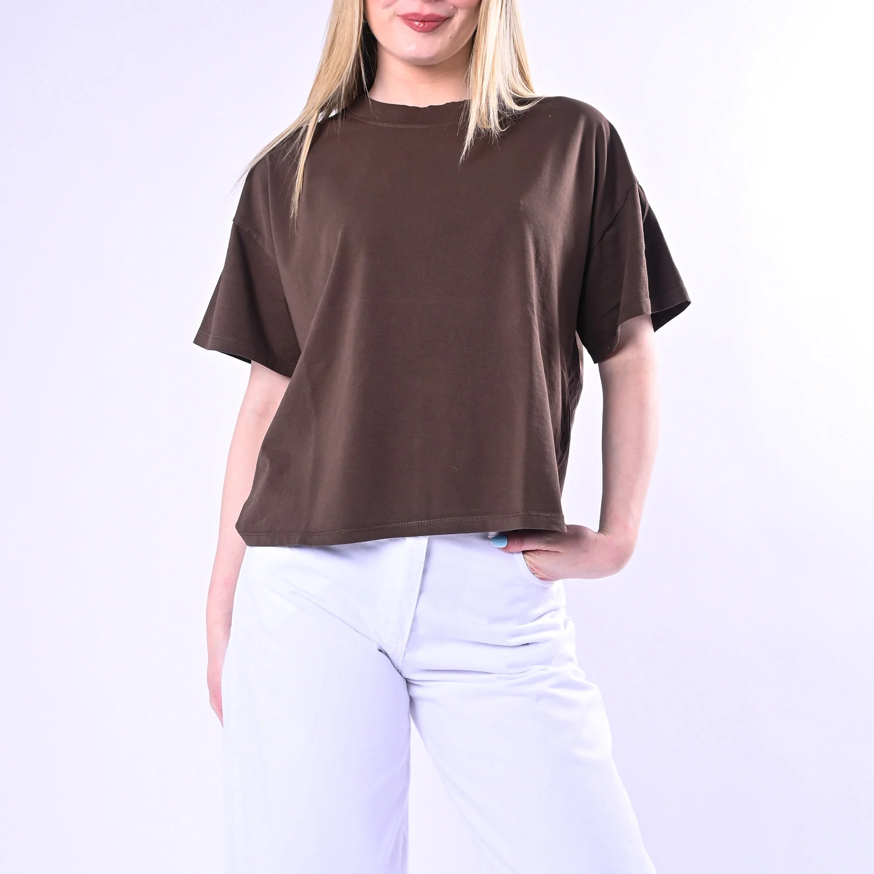 HAVEONE - T-SHIRT GIROCLLO A SCATOLA ART.MJS-Q017/C - CIOCCOLATO
