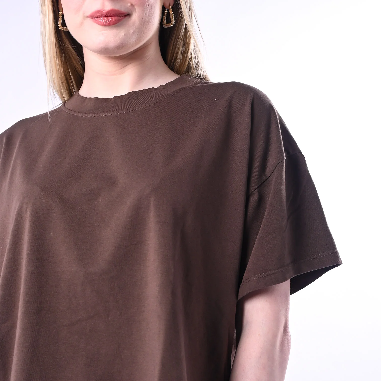 HAVEONE - T-SHIRT GIROCLLO A SCATOLA ART.MJS-Q017/C - CIOCCOLATO - Image 5