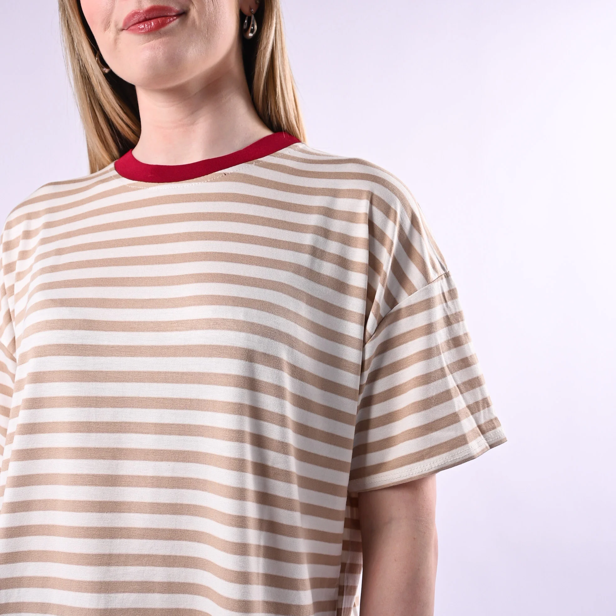 HAVEONE - T-SHIRT RIGHE COLLO CONTRASTO ART.MJS-Q164/BPI - BEIGE/PANNA/INDIA - Image 5