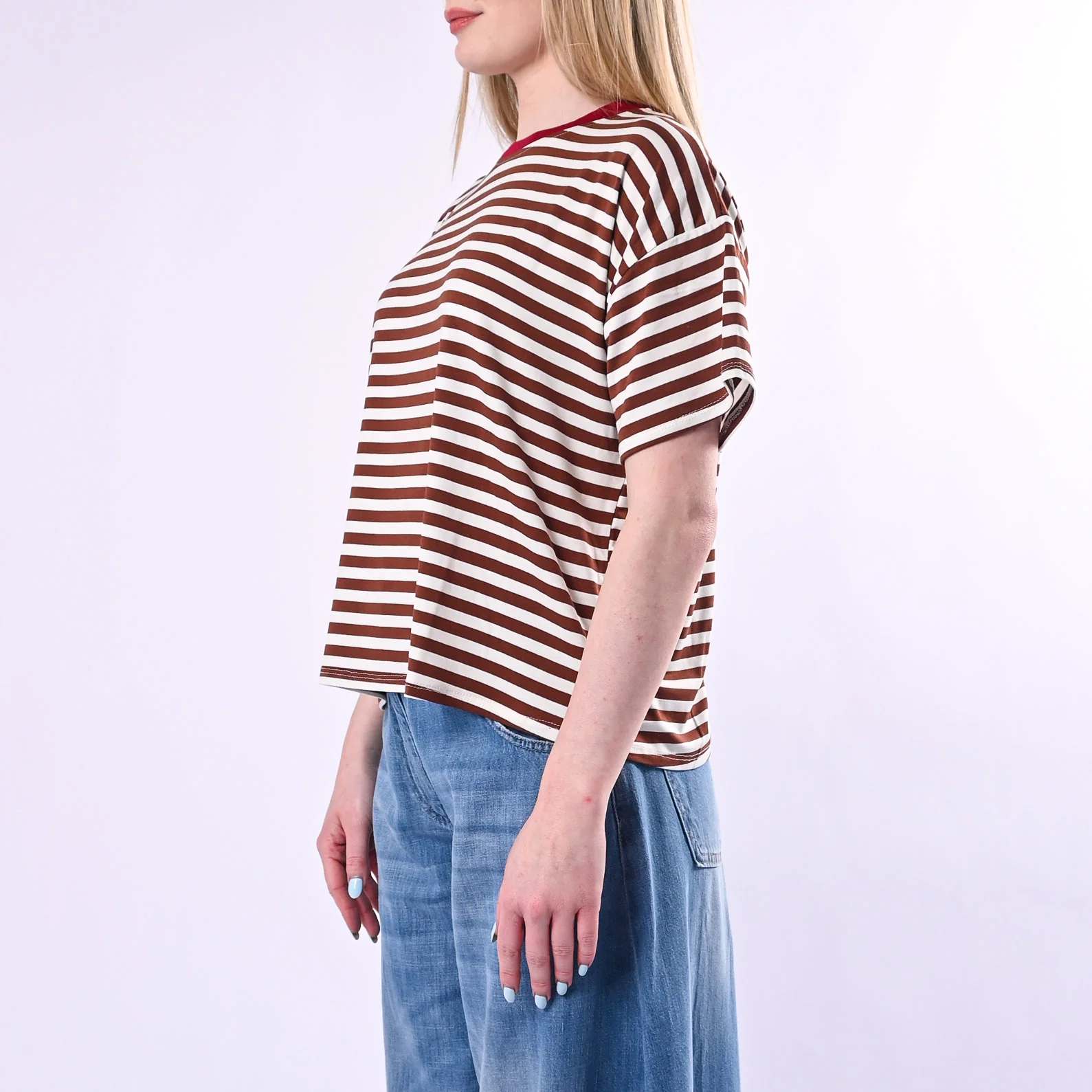 HAVEONE - T-SHIRT RIGHE COLLO CONTRASTO ART.MJS-Q164/TPI - TABACCO/PANNA/INDIA - Image 3