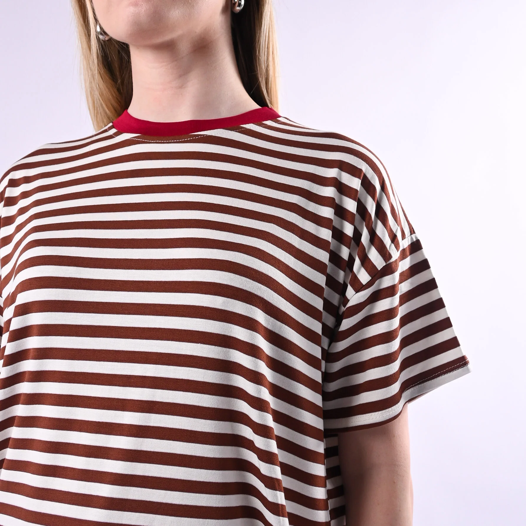 HAVEONE - T-SHIRT RIGHE COLLO CONTRASTO ART.MJS-Q164/TPI - TABACCO/PANNA/INDIA - Image 5