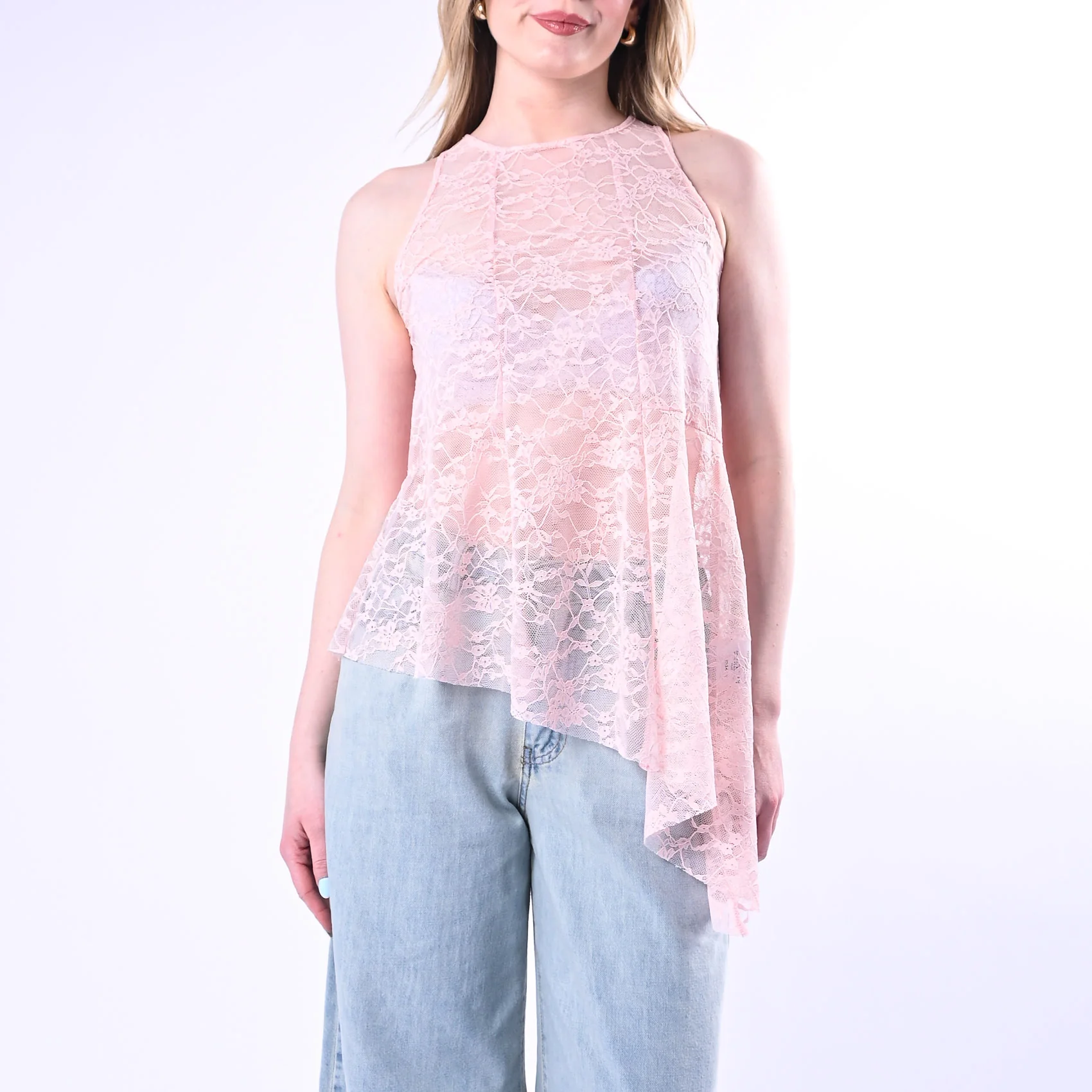 HAVEONE - TOP ASSIMMETRICO IN PIZZO ART.RPA-Q139/R - ROSA