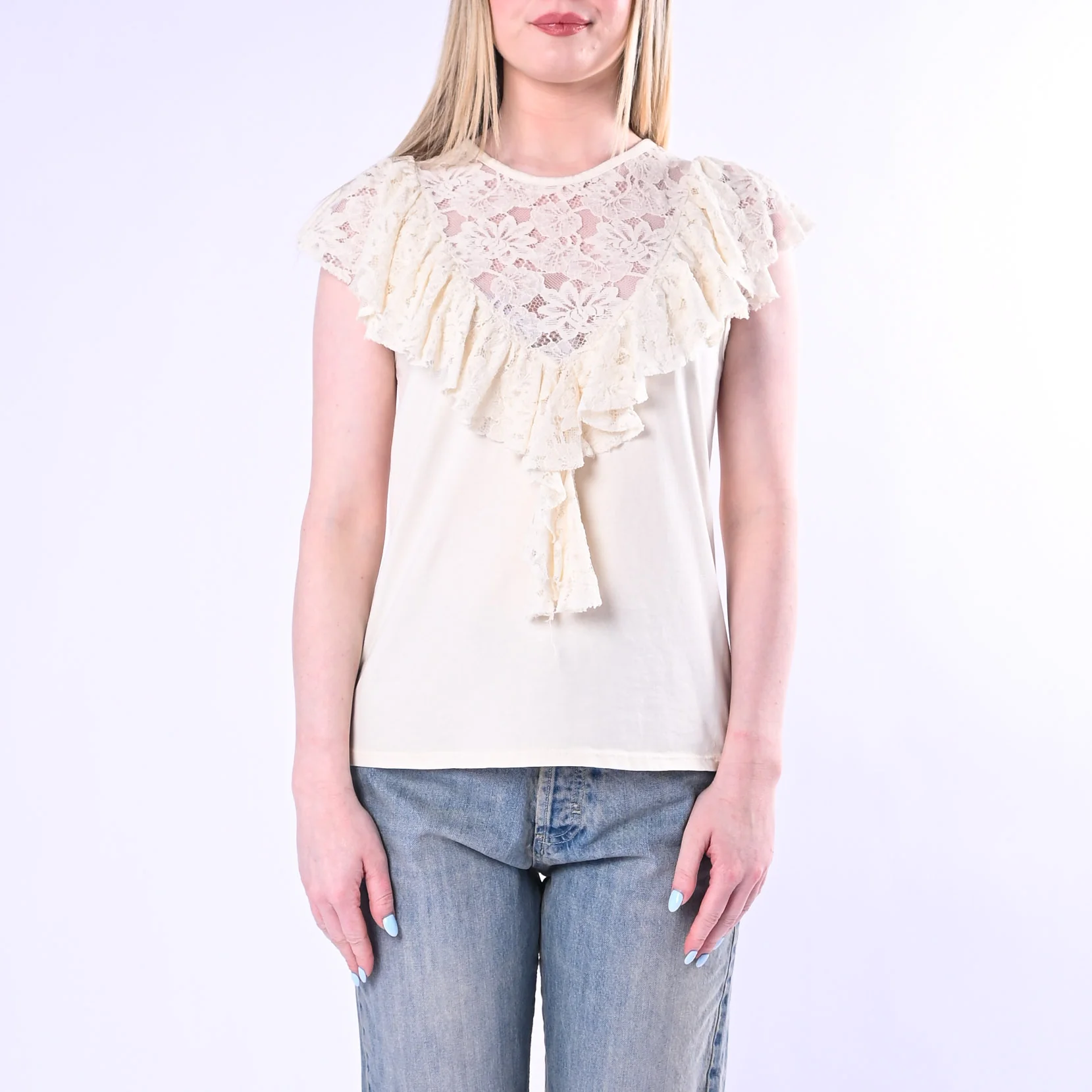 HAVEONE - TOP CON VOLANT IN PIZZO ART.RJA-Q147/P - PANNA - Image 2