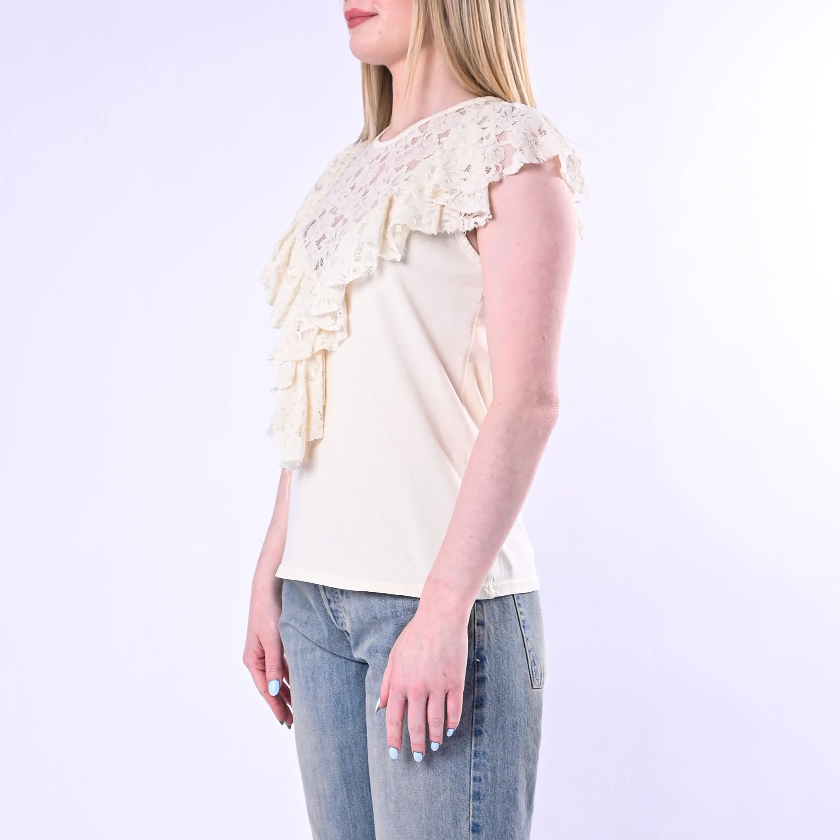 HAVEONE - TOP CON VOLANT IN PIZZO ART.RJA-Q147/P - PANNA - Image 3