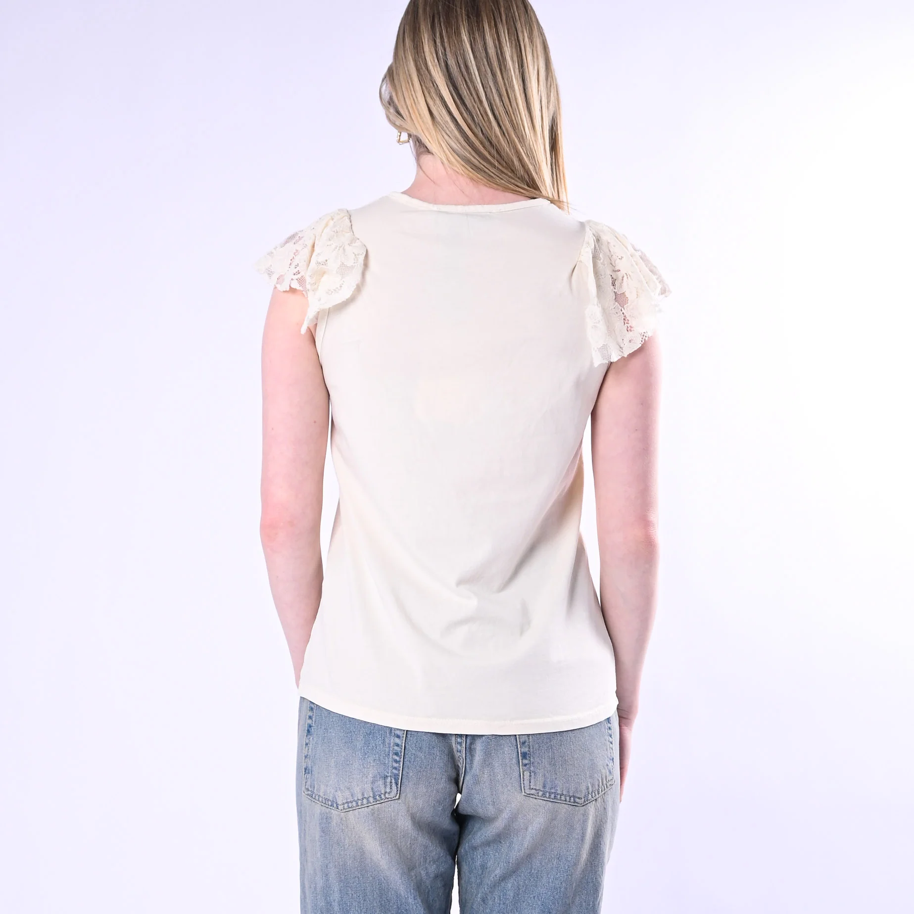 HAVEONE - TOP CON VOLANT IN PIZZO ART.RJA-Q147/P - PANNA - Image 4
