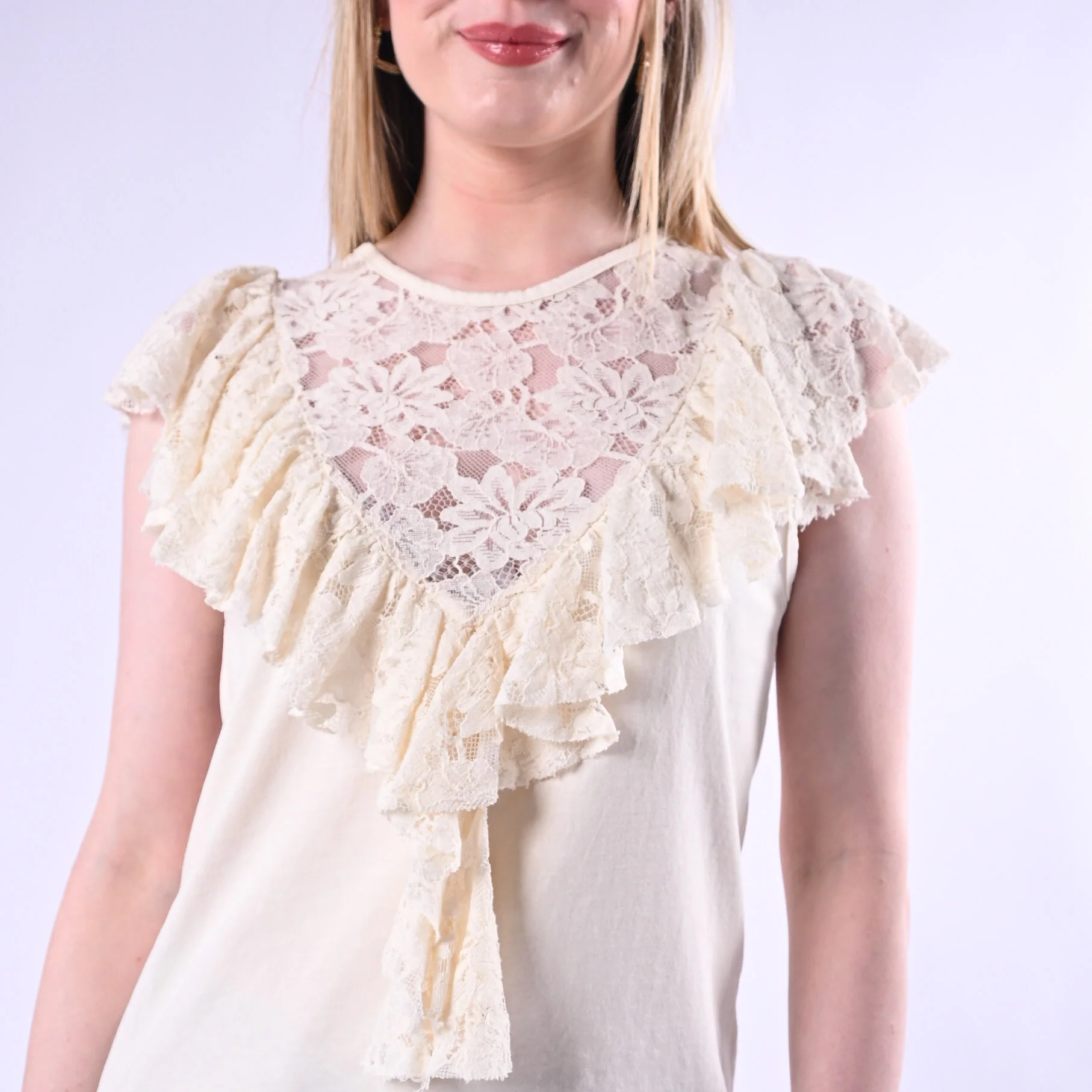 HAVEONE - TOP CON VOLANT IN PIZZO ART.RJA-Q147/P - PANNA - Image 5