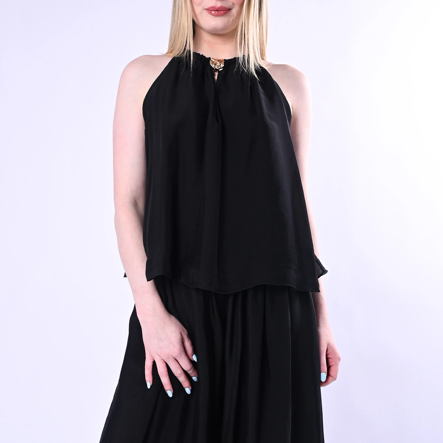 HAVEONE - TOP SCOLLO AMERICANA CON ACCCESSORIO ART.RFF-Q009/N - NERO