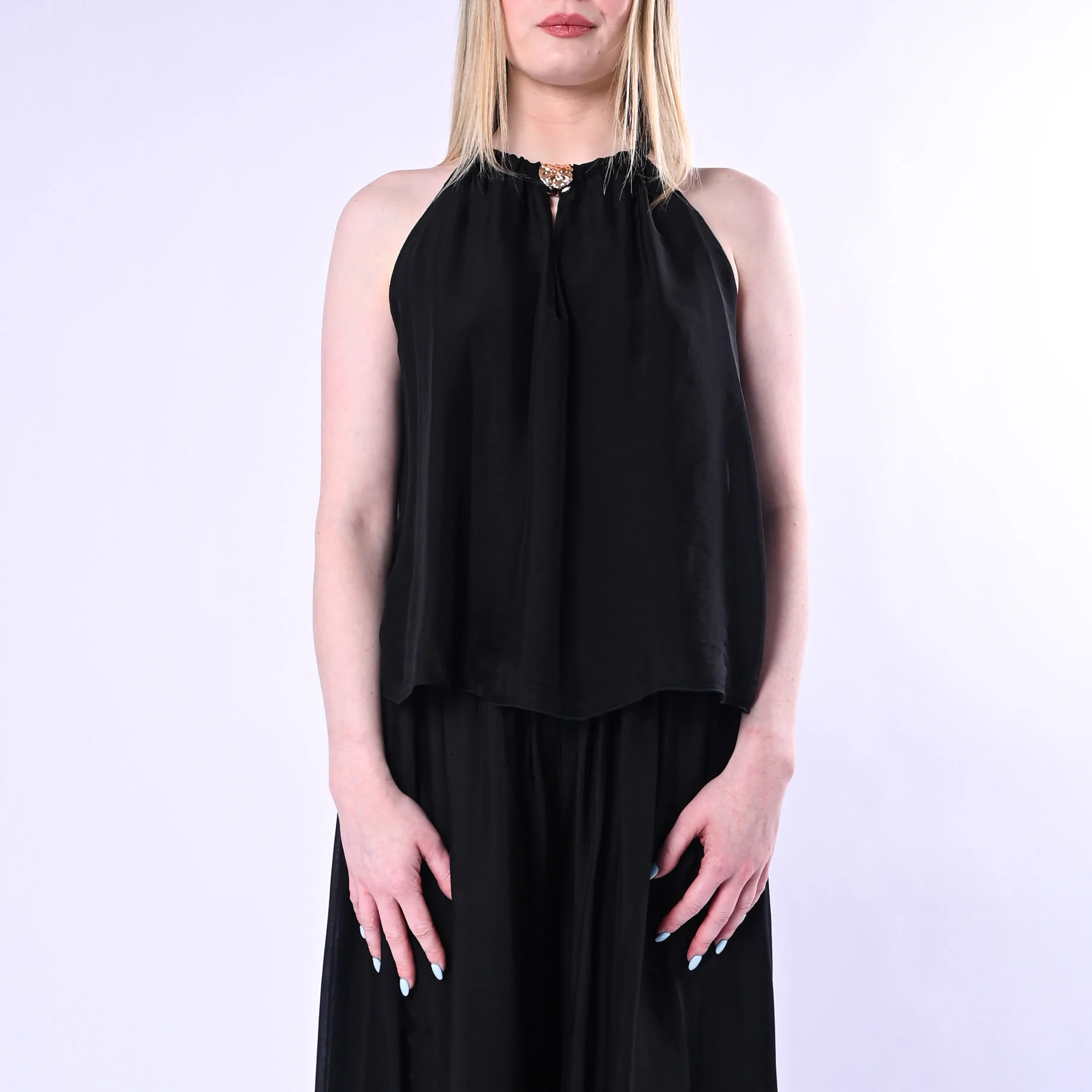 HAVEONE - TOP SCOLLO AMERICANA CON ACCCESSORIO ART.RFF-Q009/N - NERO - Image 2
