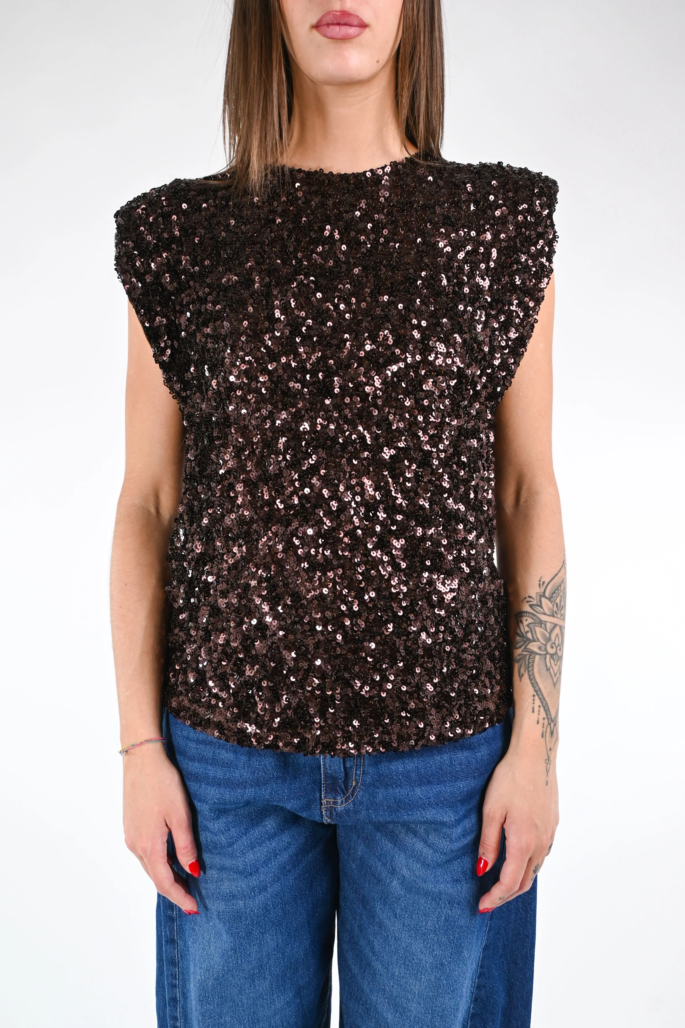 MOTEL - BLUSA SENZA MANICHE CON PAILLETTES ART.W25MA30 - MORO - Image 2