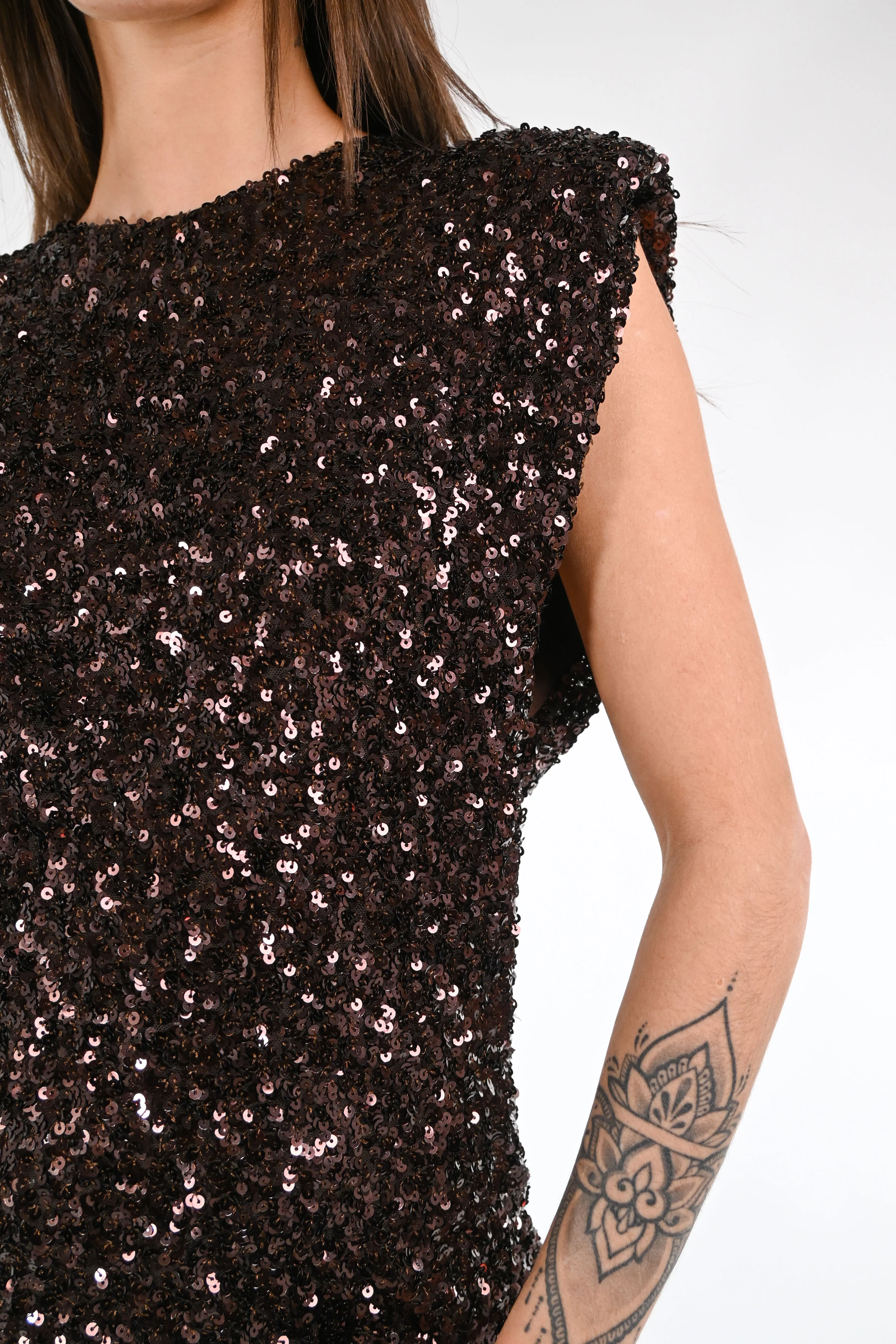 MOTEL - BLUSA SENZA MANICHE CON PAILLETTES ART.W25MA30 - MORO - Image 5