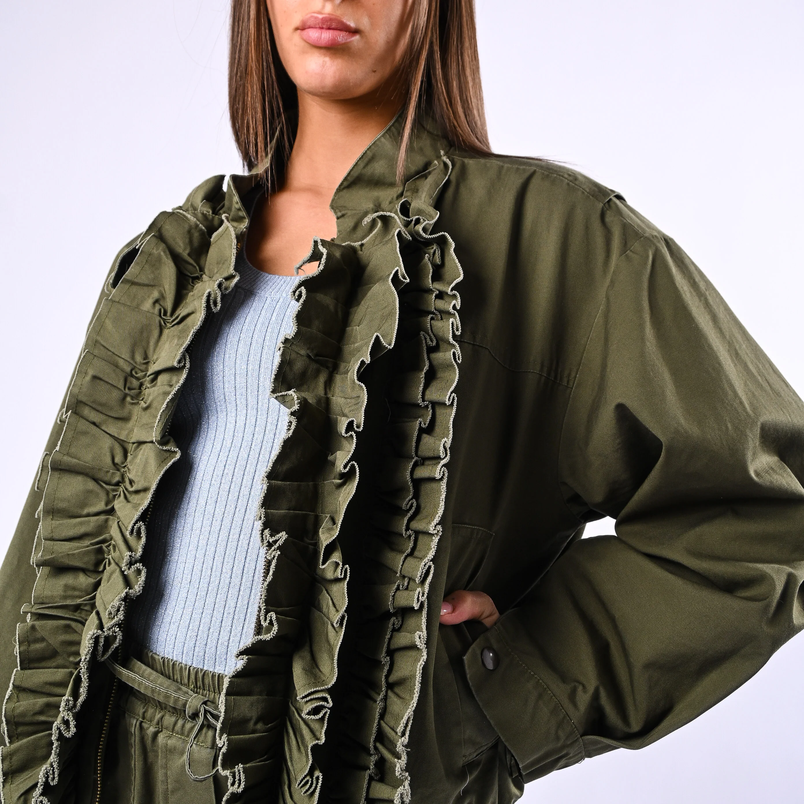 MOTEL - BOMBER IN COTONE CON ROUGES ART.38454G - VERDE MILITARE - Image 5