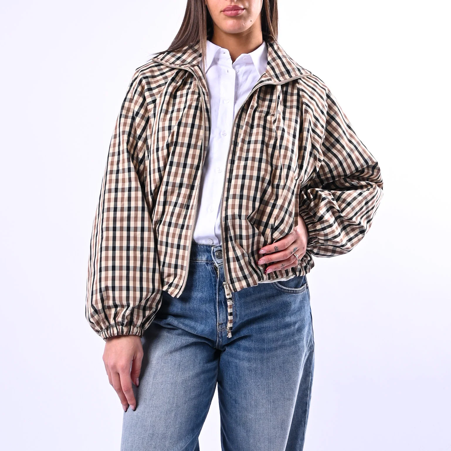 MOTEL - BOMBER OVER FANTASIA VICHY ART.S26J593 - BEIGE/CAMMELLO/NERO