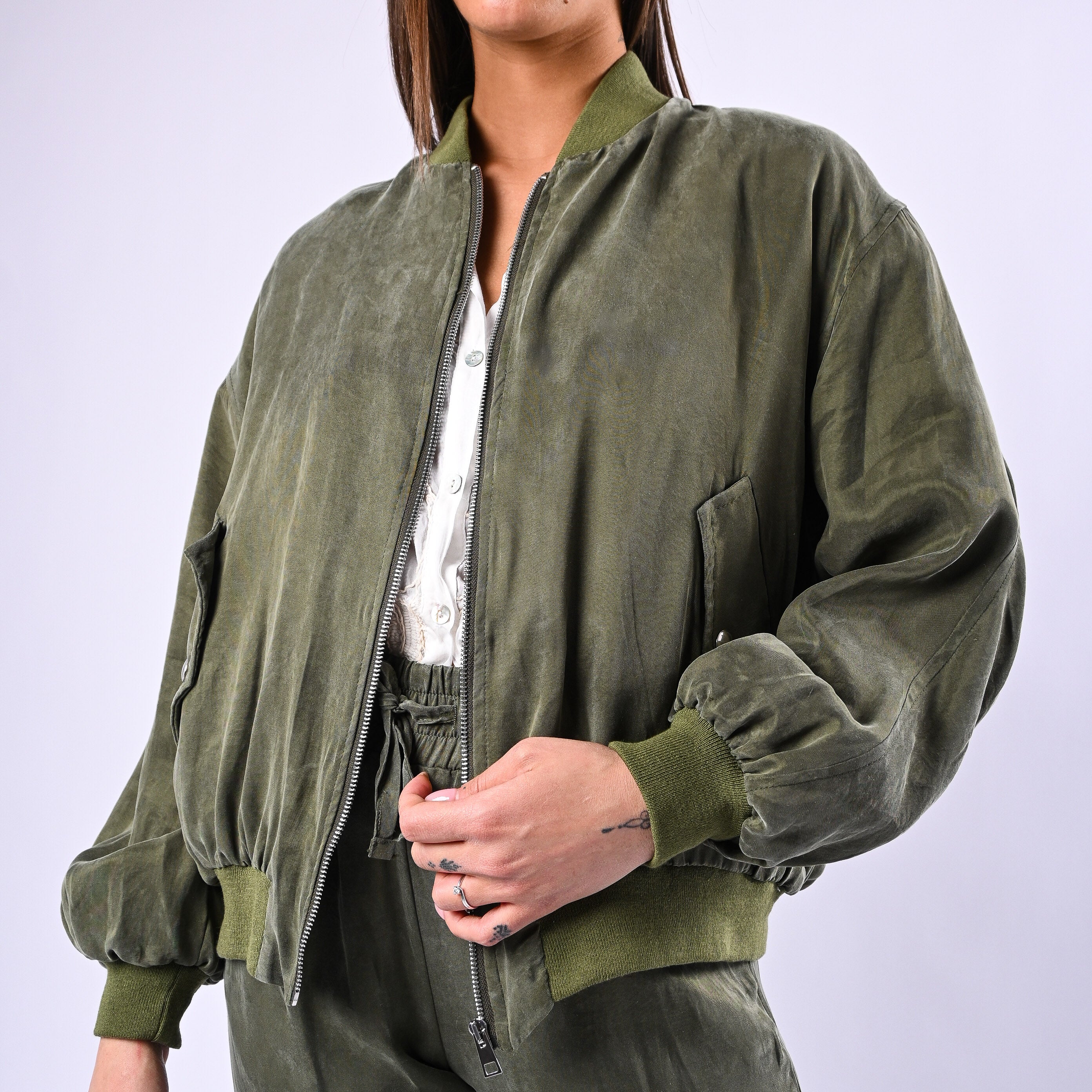 MOTEL - BOMBER OVER IN CUPRO DI LYOCELL ART.HS709 - MILITARE - Image 6