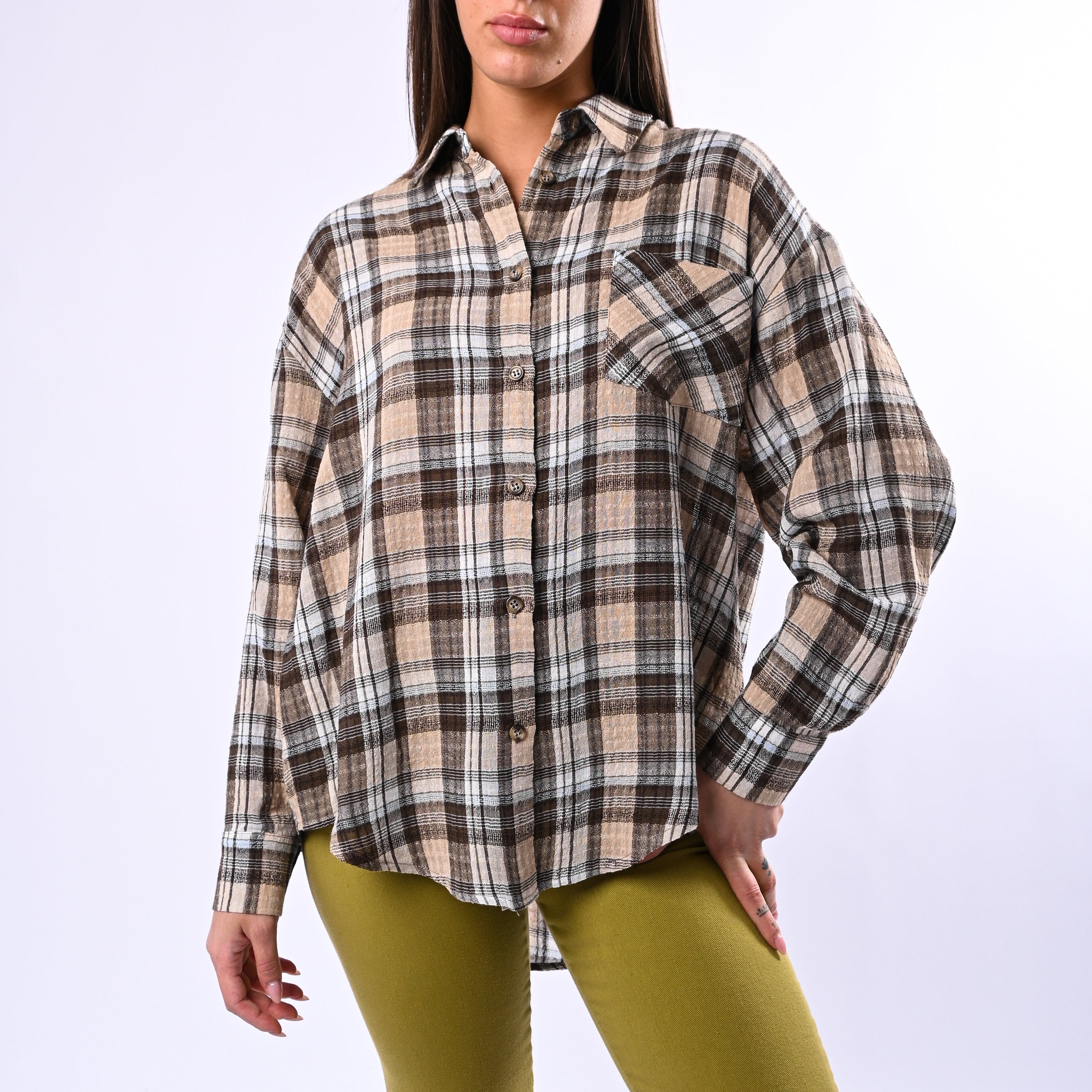 MOTEL - CAMICIA A QUADRI VISCOSA/COTONE ART.S26C3845 - MORO/BEIGE